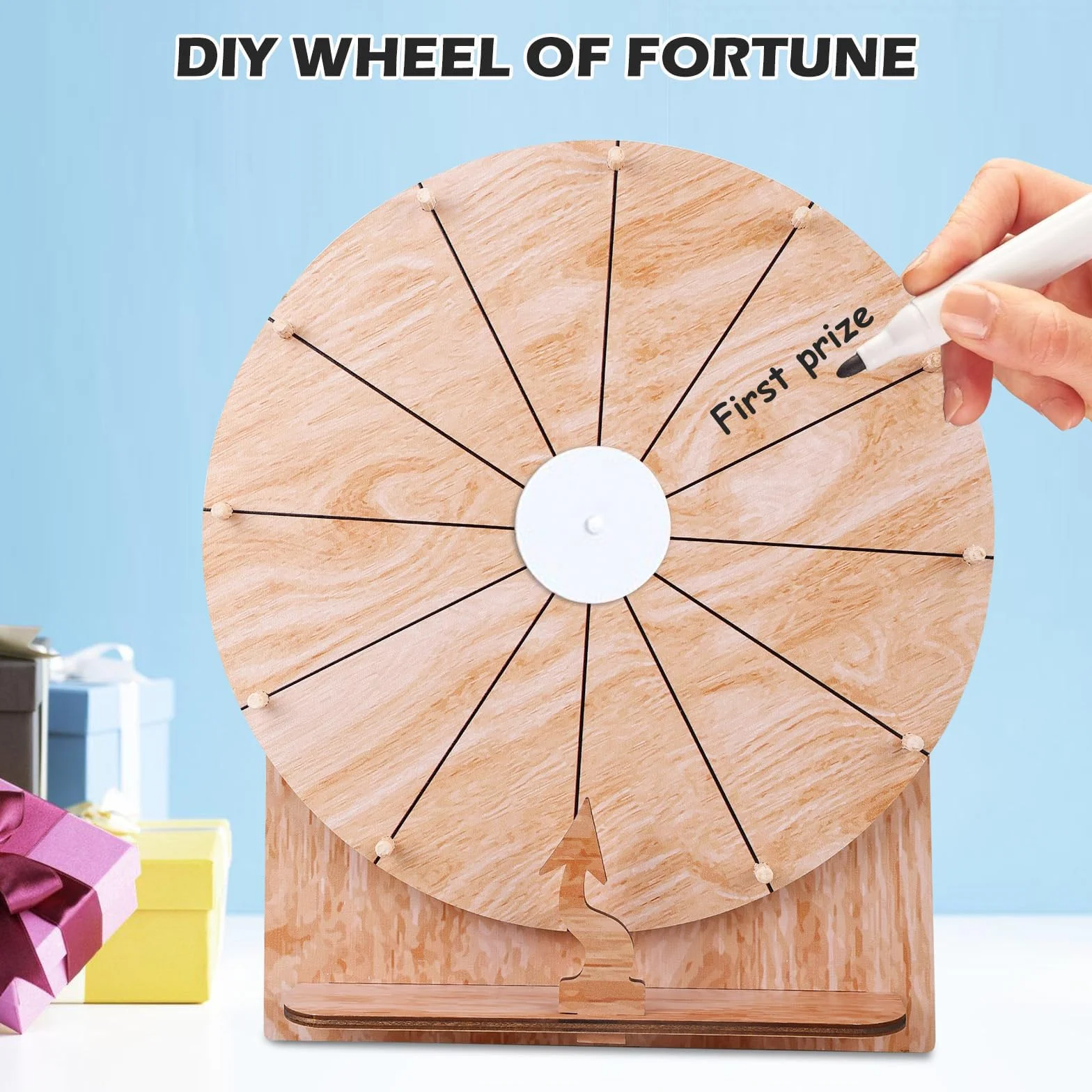 Ruleta De La Fortuna De Madera 35 CM 12 Ranuras Con Marcador Para Carnaval
