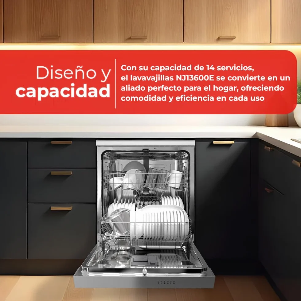 Nilson Lavavajillas 60cm Blanco NJ13600E 1890W 14 Cubiertos 6 Programas Eficiencia Energética Clase E