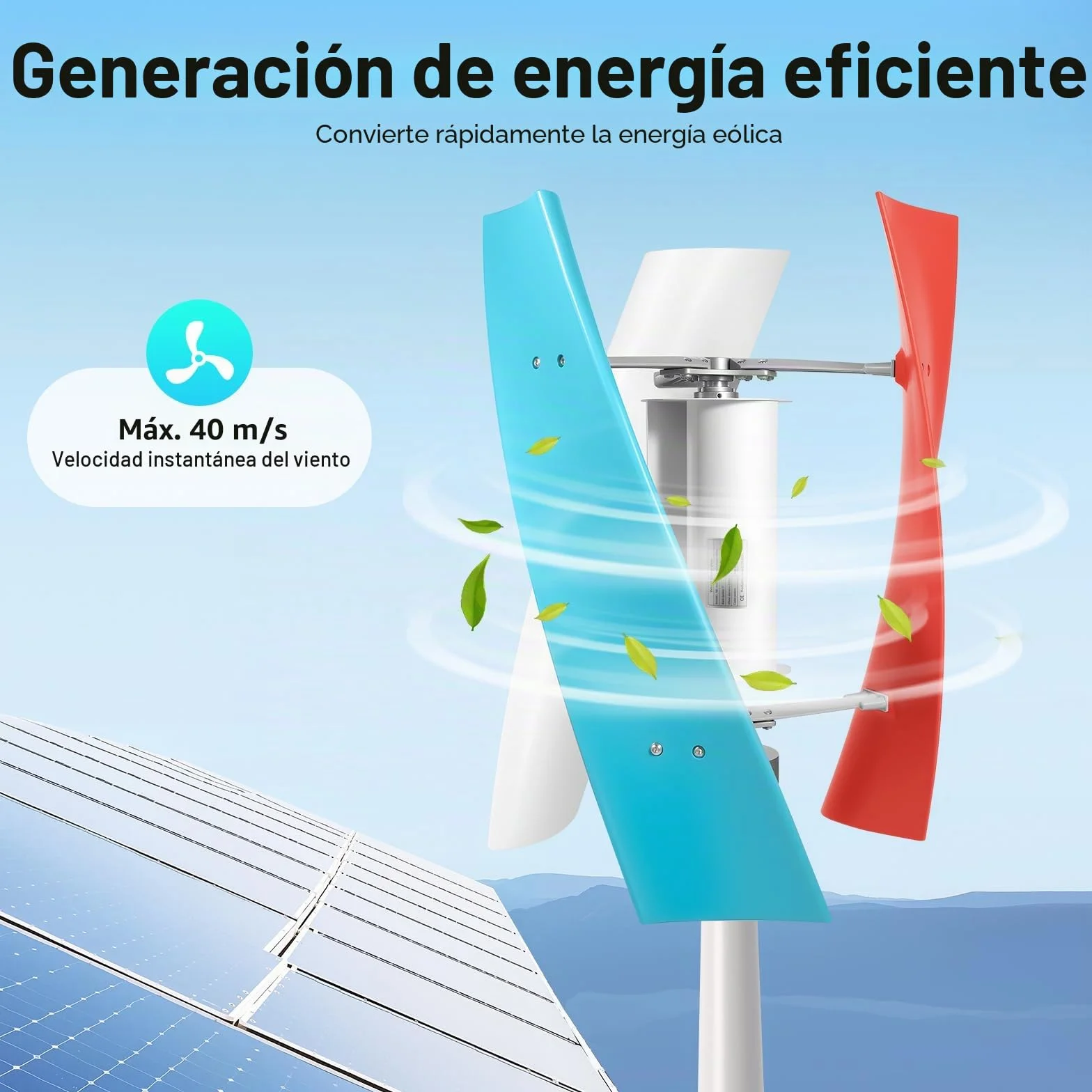 Aerogenerador Doméstico 400 W, Turbina Eólica Vertical Kit Completo de 12 V con Controlador, Generador de Bajo Ruido en Espiral para Jardín