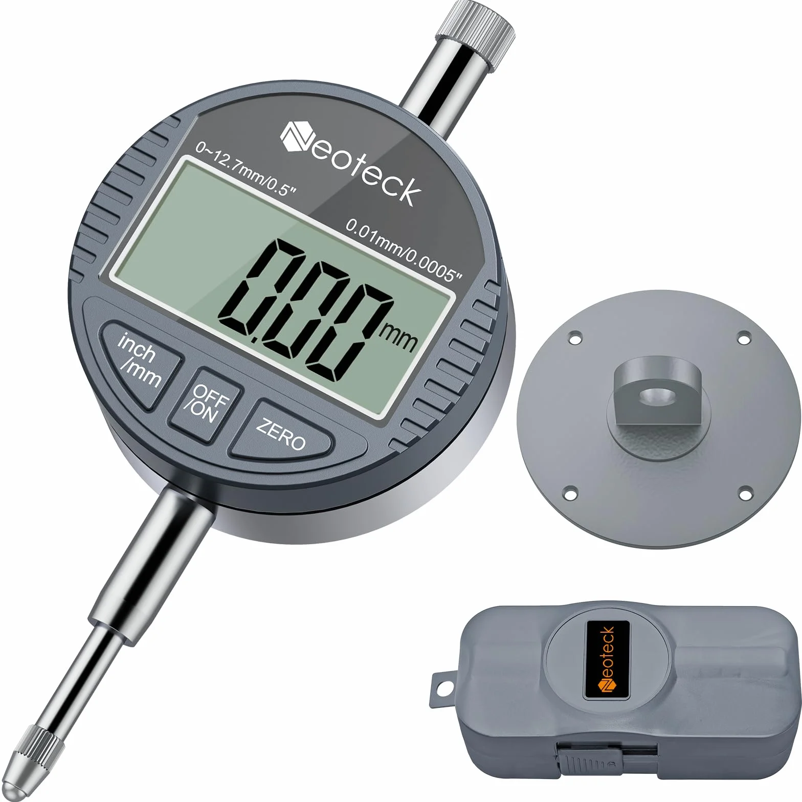 Neoteck DTI Indicador Digital 0.01/.0005'' 0-12.7mm/0-0.5" Reloj Comparador Medición