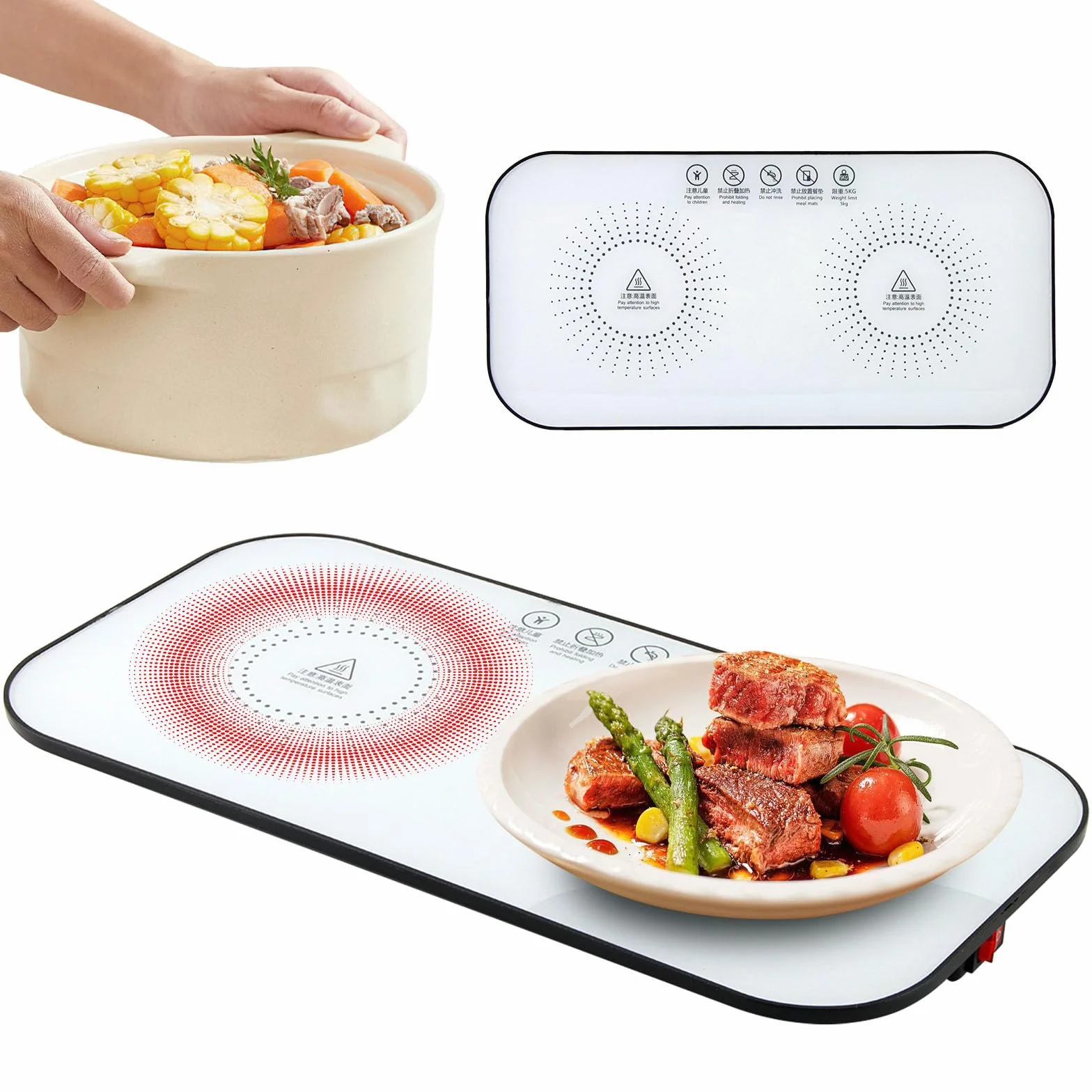 Fancysky Calienta Platos Electrico 18x37 cm Bandeja de Calentamiento