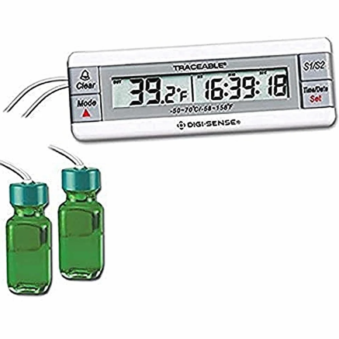 Digi-Sense - Termómetro digital calibrado de dos canales, 2 sondas de botella