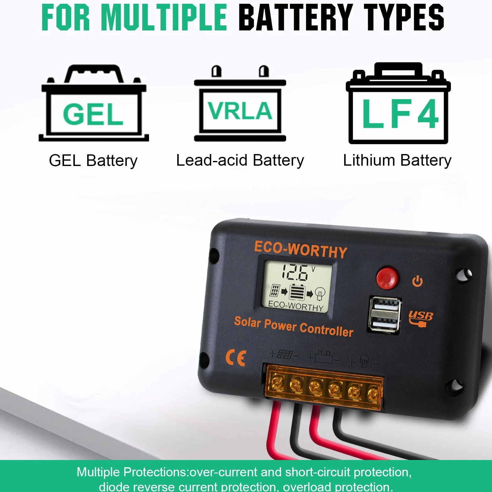 ECO-WORTHY kit panel solar monocristalino 240W módulo solar de 12V + regulador de carga solar de 30A + cable solar de 5m + Z para autocaravana, caravana, hogar y sistema aislado de la red eléctrica