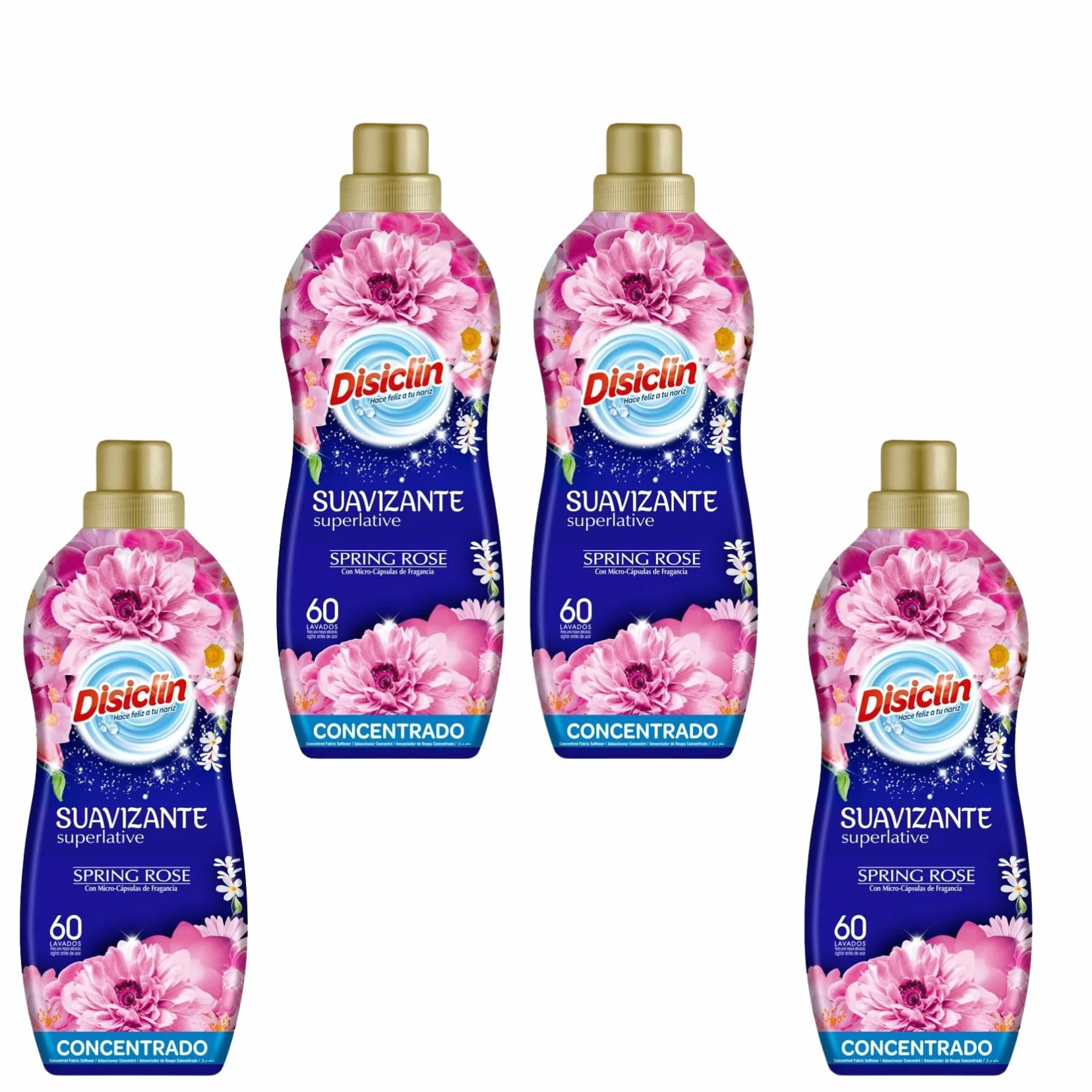 Disiclin Spring Rose Suavizante Concentrado 4 Pack 60 Lavados Aroma Rosa Mosqueta Intensificador Fragancia Duradera
