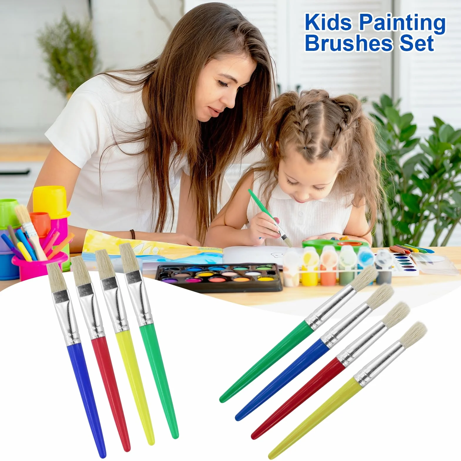 Pinceles de pintura para niños, redondo, preescolar, principiantes, 8 piezas