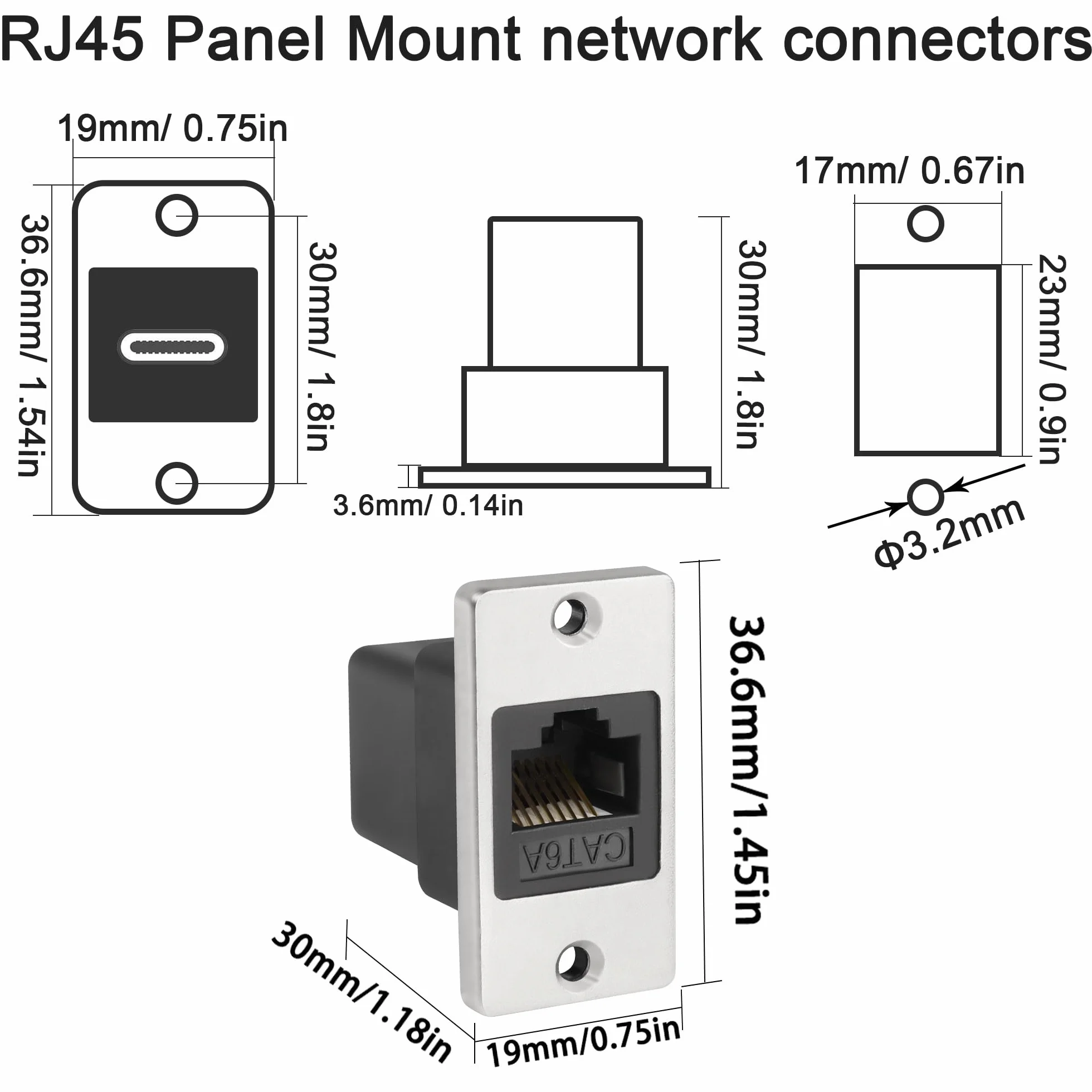 QIANRENON RJ45 Cat6A Hembra a Hembra Adaptador de Red Rectangular Blindado