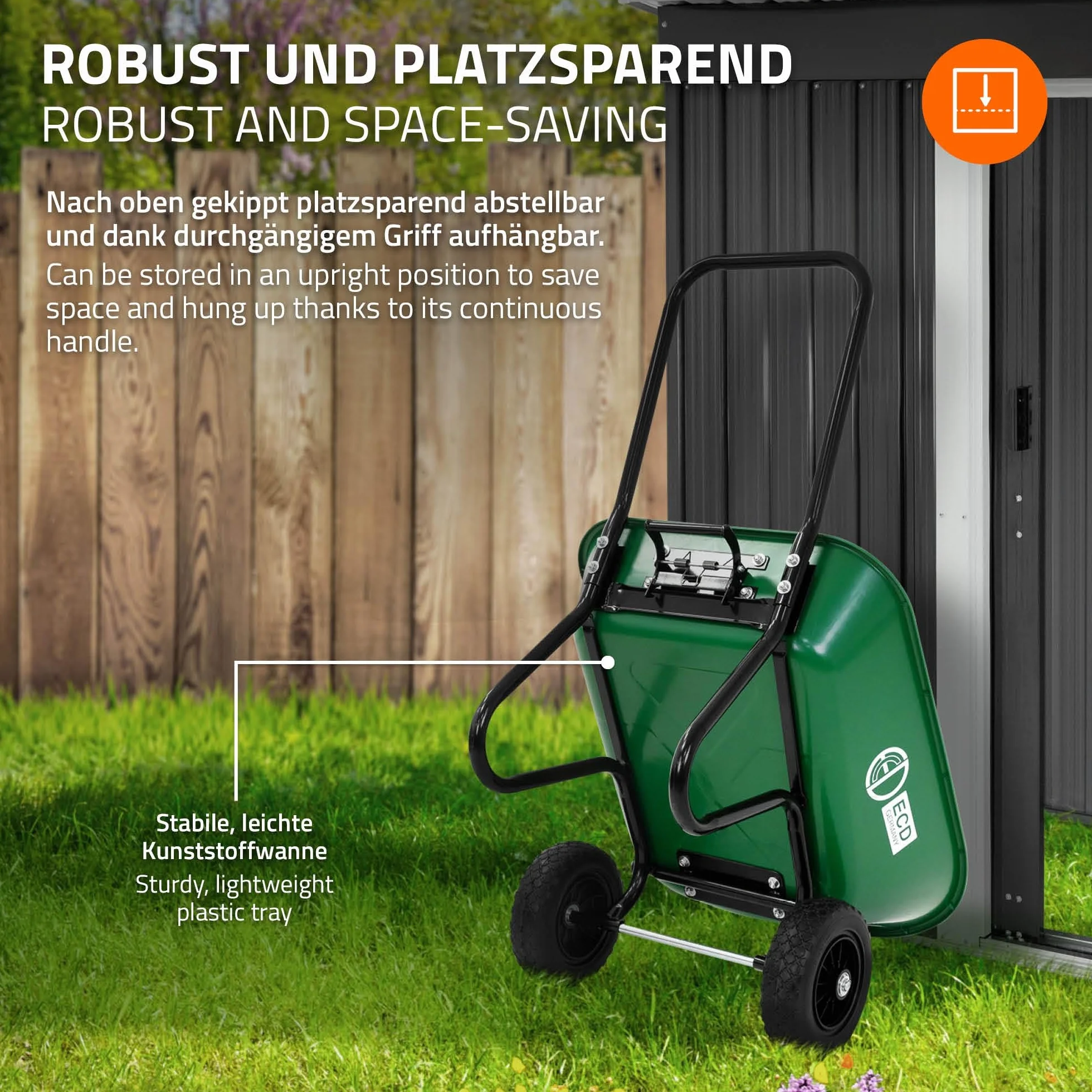 ECD Germany Carretilla de Jardín con Función Basculante de 78 L Carro de Mano para Obras con 2 Ruedas de PU y Cubeta de PP Herrameinta de Empuje Estructura de Acero con Capacidad de Carga de 100 kg