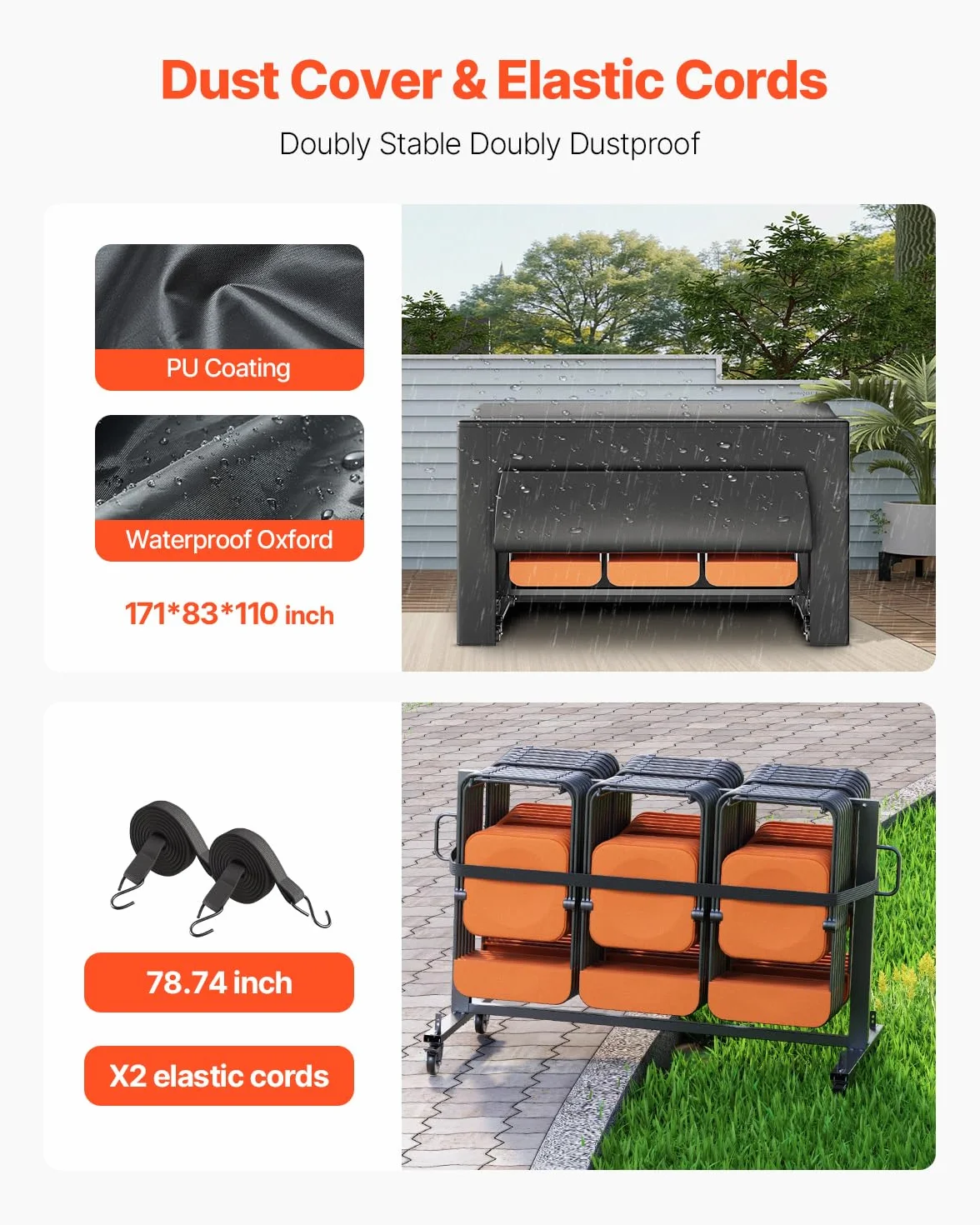 VEVOR Estante para Sillas Plegable, Capacidad de 181 kg, Carrito Resistente para 42 Sillas o 12 Mesas, Carrito de Almacenamiento Multifunción para Sillas con Ruedas de Goma y Soportes, Negro Mate