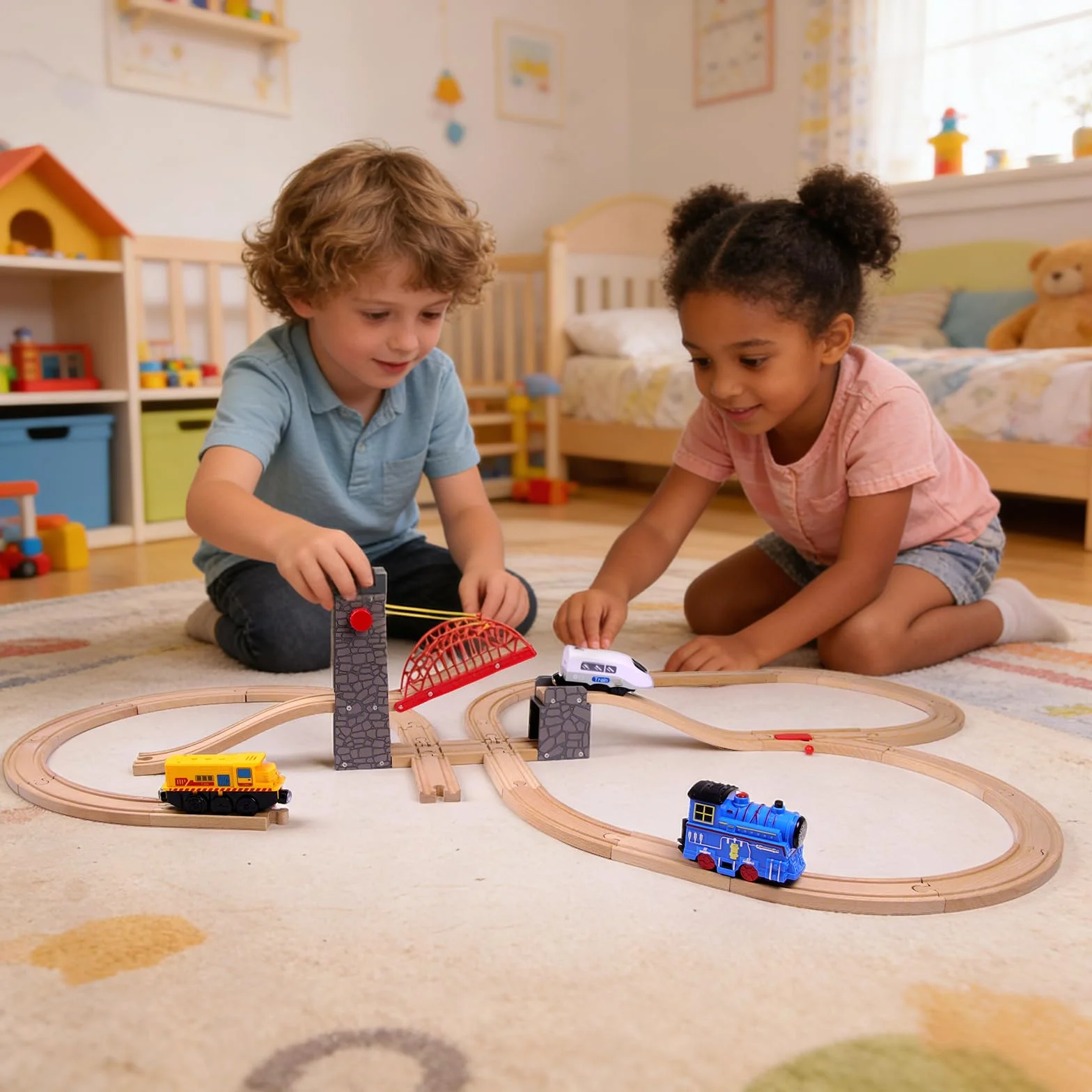 Puente de Tren de Madera, Compatible con Todos los Sistemas, Juguete para niños 3 años