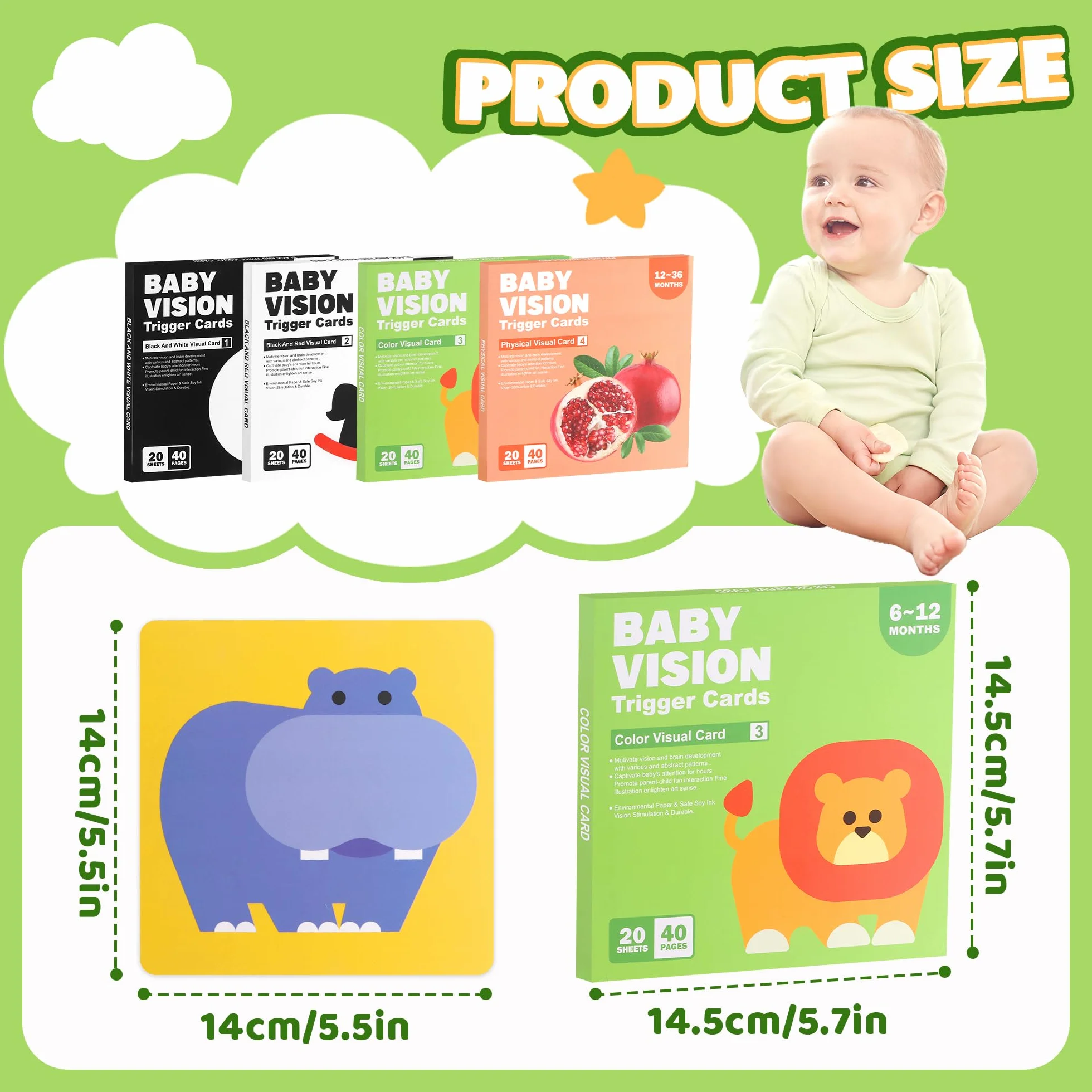 Tarjetas de Estimulación Visual Bebé 80 Piezas Blanco y Negro Alto Contraste 0-36 Meses