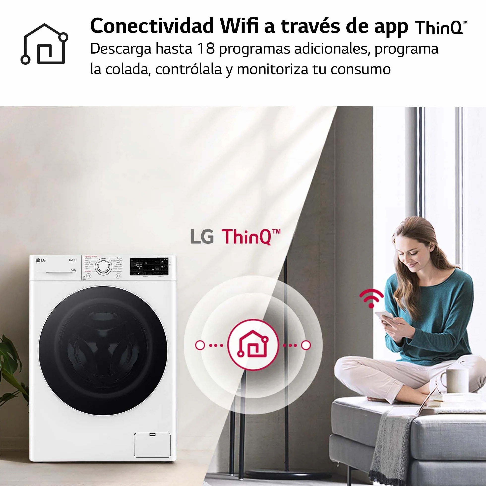 LG Lavadora Secadora Inteligente Direct Drive 9/5kg 1400 rpm Autodosificación Vapor Steam Wi-Fi ThinQ Serie 550 Blanco