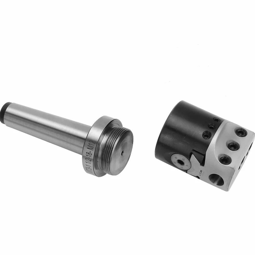 Oumefar Cabezal de Mandrinar Vástago MT3 Rosca 1-1/2-18UNF Plato F1-12 mm Acero al Carbono Incluye 9 Cuchillas