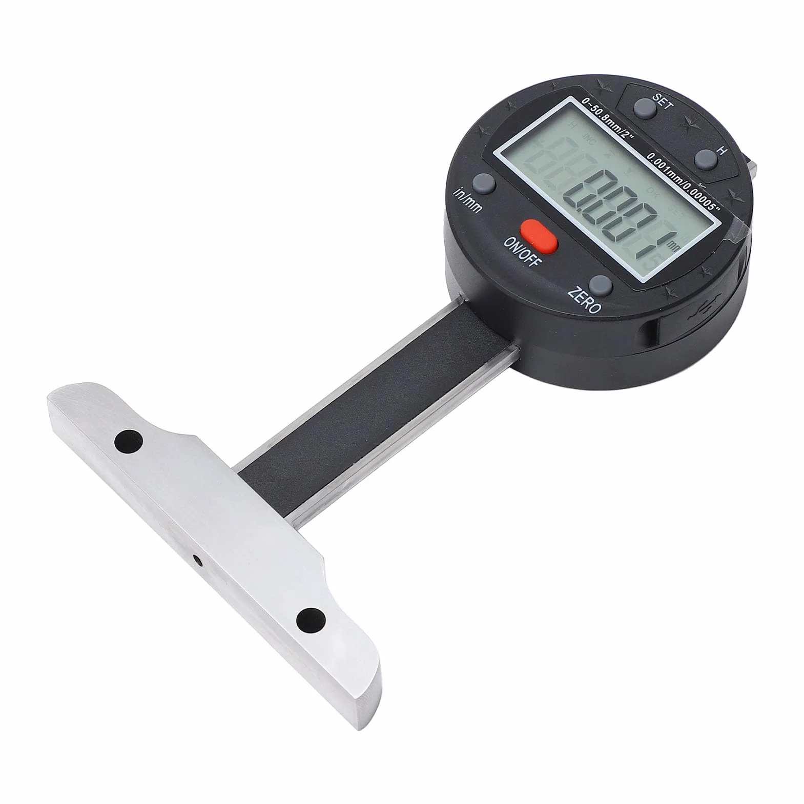 Medidor de profundidad digital LCD 0-50,8 mm USB base de acero aleado