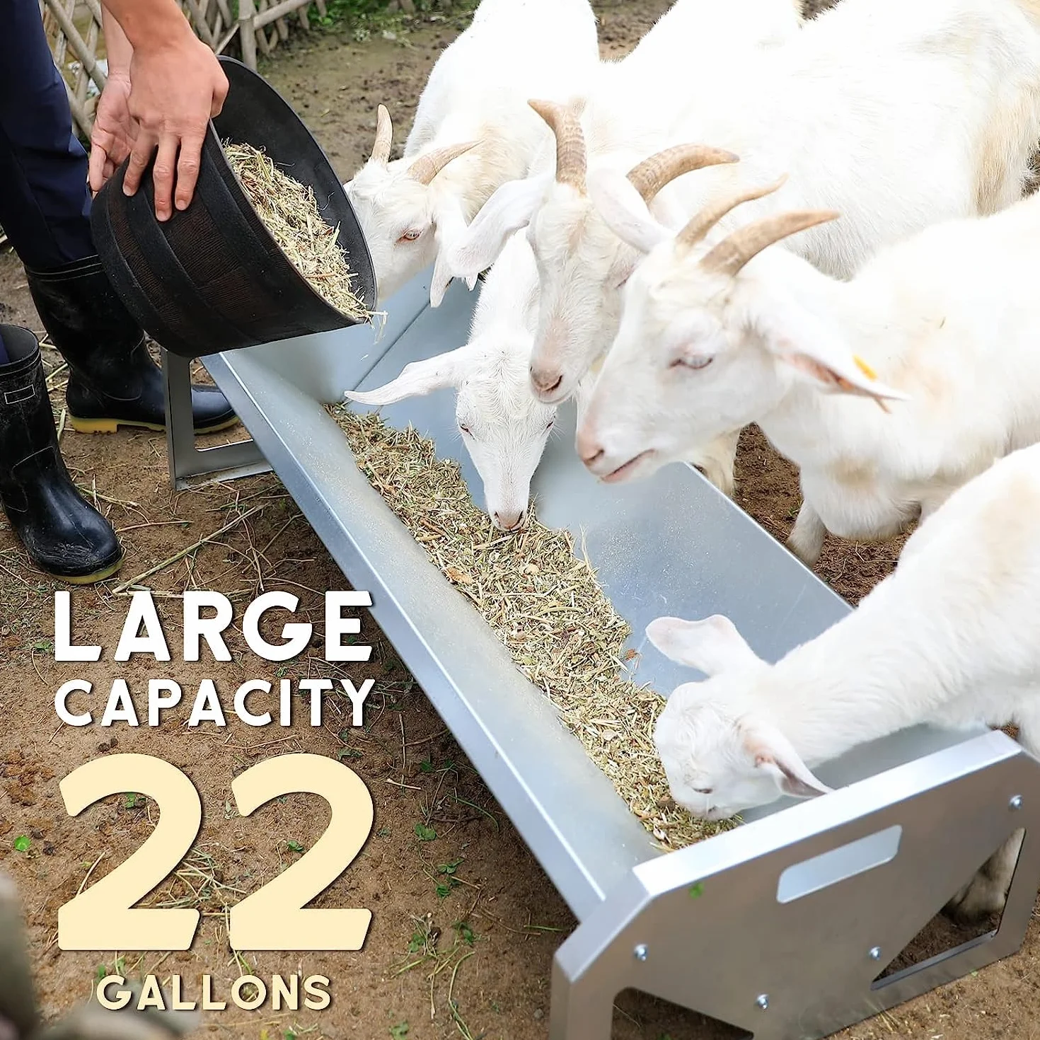 Comedero portátil de Acero galvanizado de 114,3 cm de Largo, Resistente, de Gran Capacidad, fácil de Limpiar, para terneros, ovejas, Caballos, Alpacas y Cabras