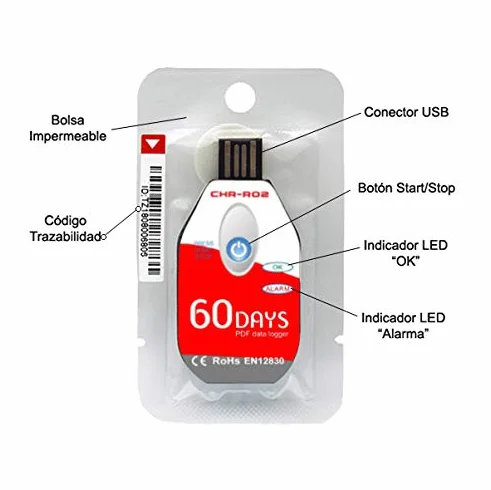 Registrador USB de Temperatura de único uso CHR-R02, 10 unidades