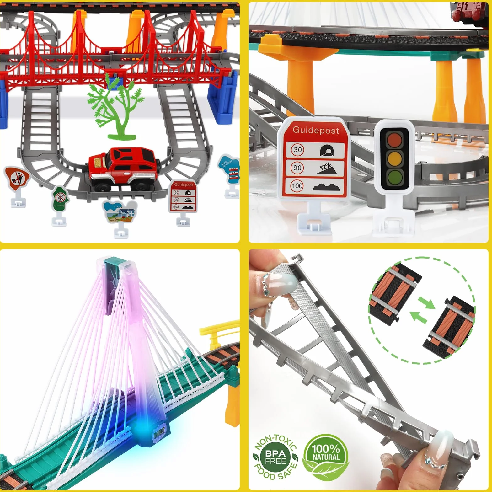 Juego de Tren para Niños 141 Piezas Tren Eléctrico con Rieles, Luces y Sonidos, Juguete de Pista para Coches, Regalo 3-8 Años