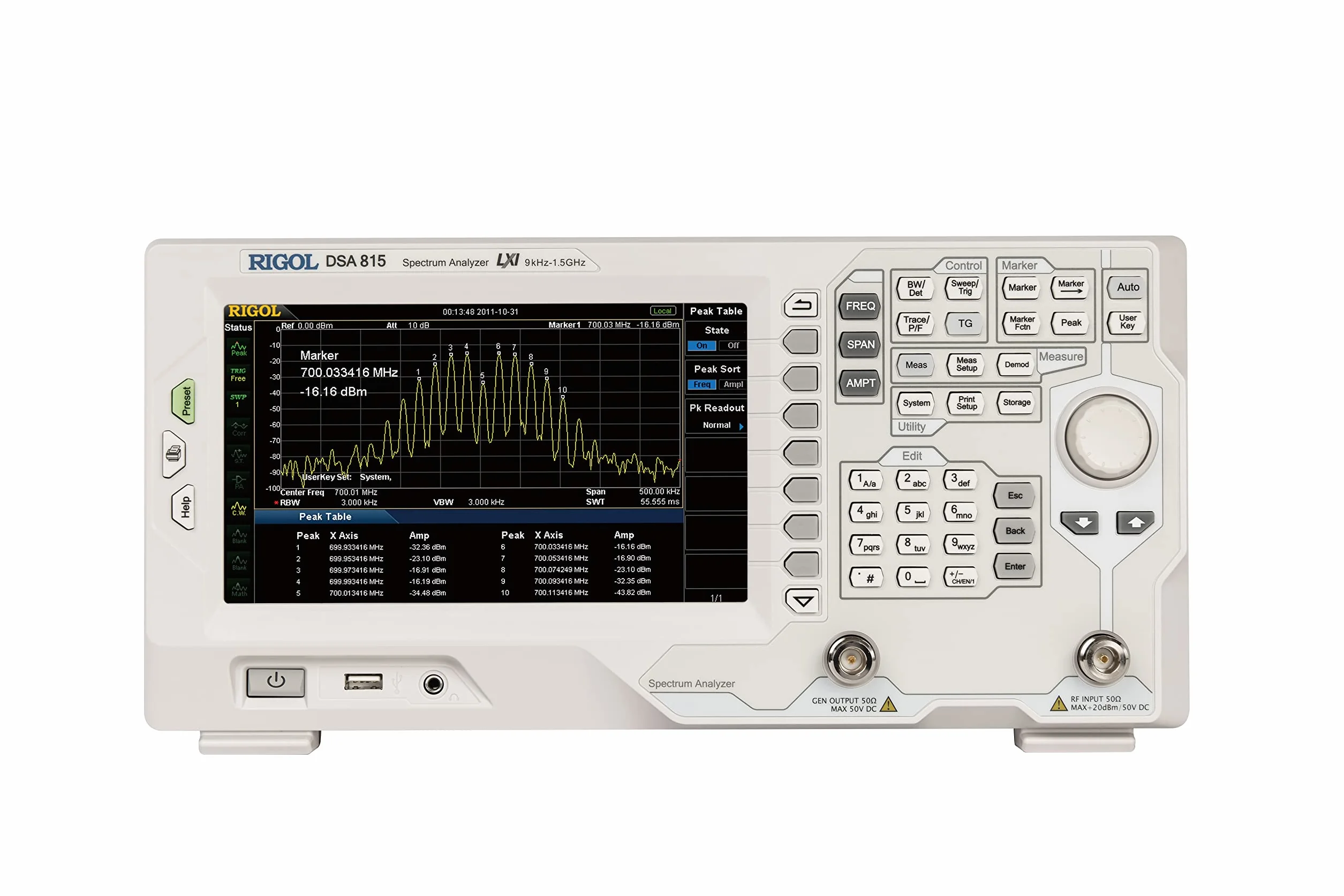 RIGOL DSA815-TG Analizador de espectro, 9kHz-1.5GHz, DANL: -135 dBm, ruido de fase: -80 dBc/Hz@10 kHz offset, RBW 10Hz, generador de seguimiento de 1,5 GHz, Opción EMI incluida