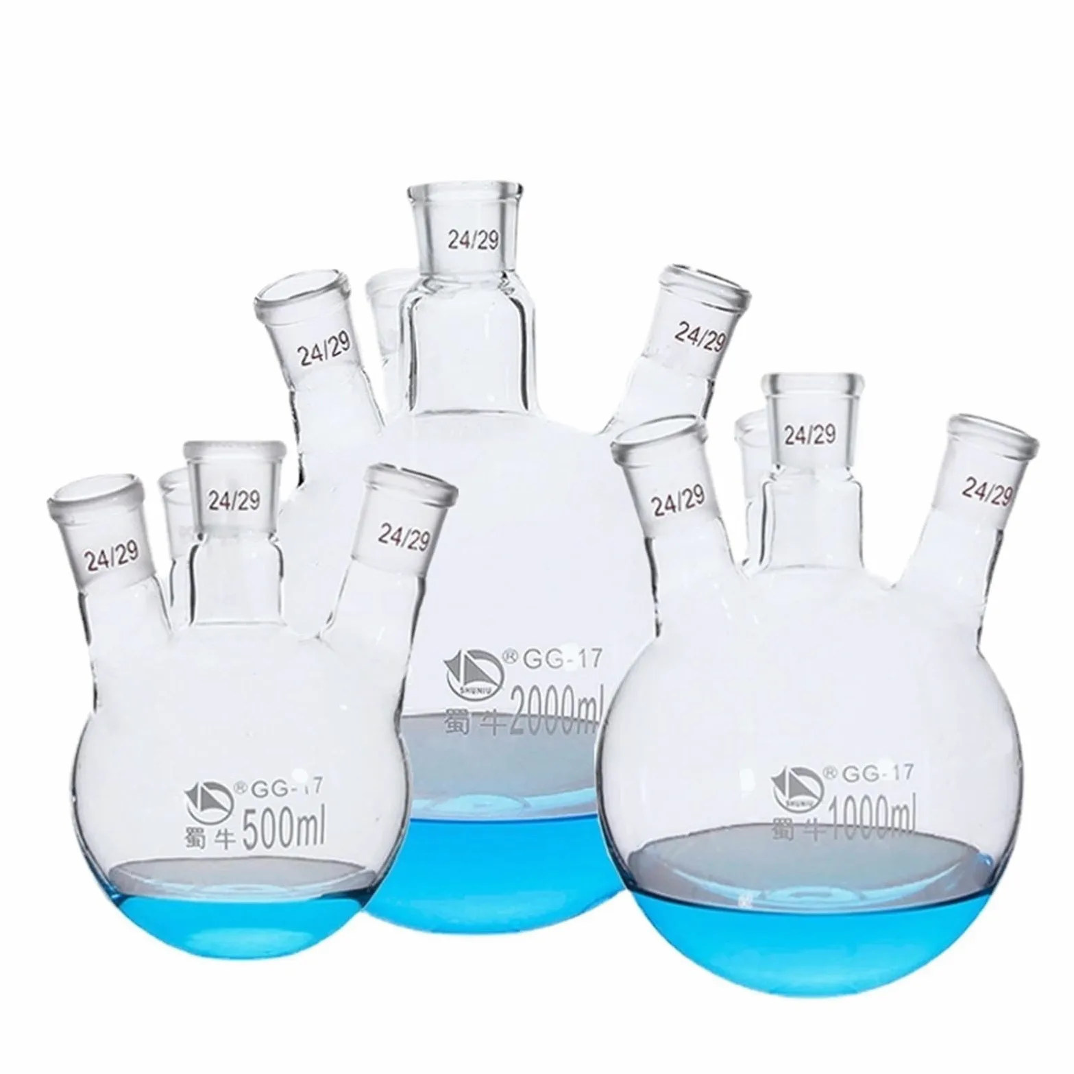 una botella hirviendo, Matraz de destilación de cuatro plazas de vidrio de borosilicato de alto rendimiento for laboratorio de 100 ml a 2000 ml(250ml 24x4)