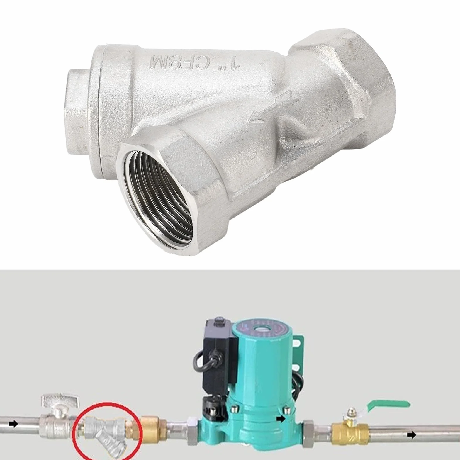 Filtro tipo Y Tubo de filtro de acero inoxidable DN25 de 1 pulgada para agua, aceite, gas