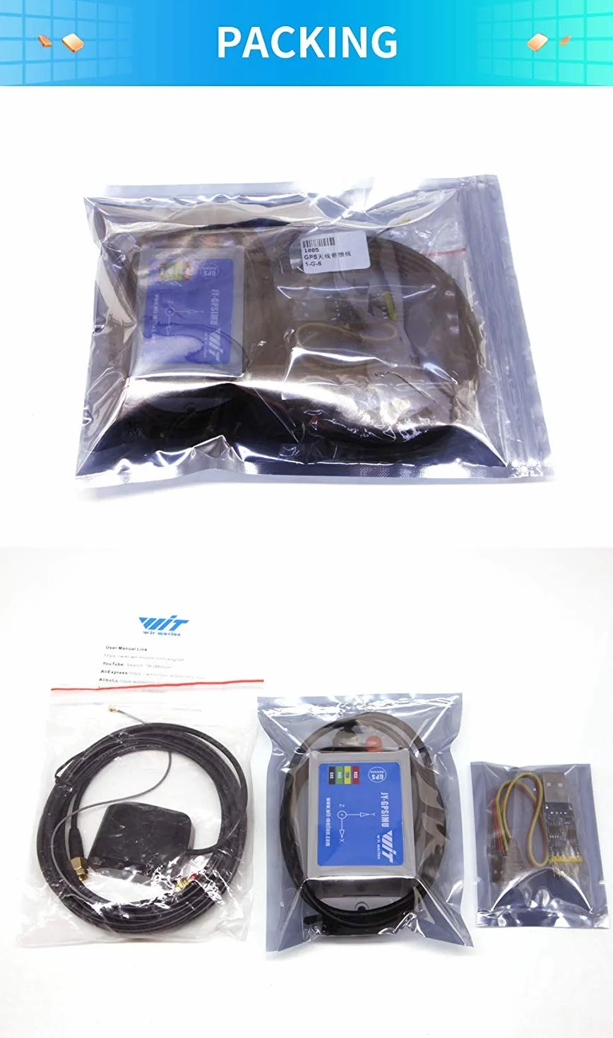 WitMotion WTGAHRS1 Inclinómetro IMU AHRS de 10 ejes de alta estabilidad, aceleración+giro+ángulo+imán+presión de aire+GPS,nivel TTL, rastreador de posición de navegación de bajo consumo con antena GPS