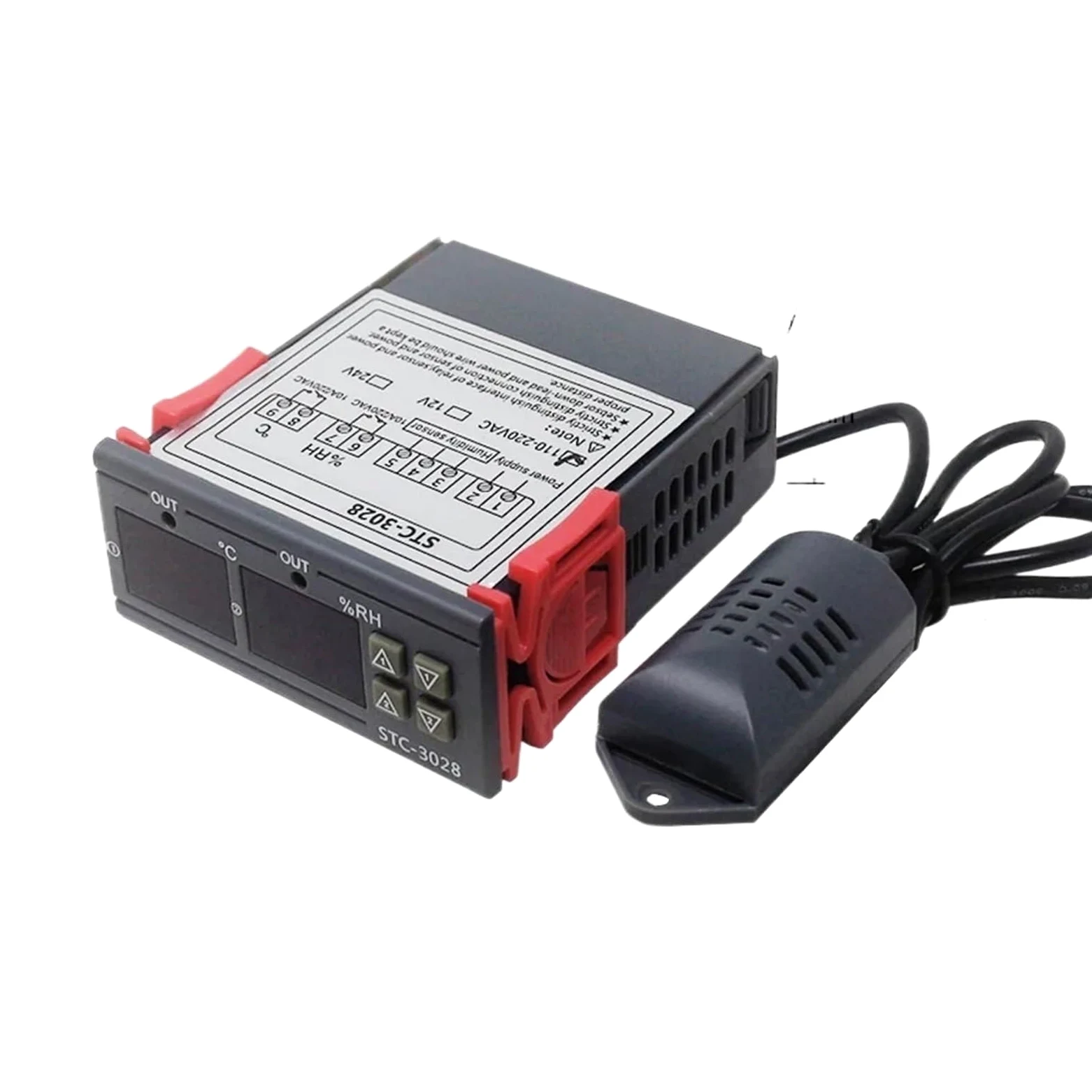 Termostato digital con control de temperatura y humedad STC-3028, termómetro e higrómetro, controlador de incubadora CA 220 V, CC 12 V y 24 V.(STC-3028 12V)