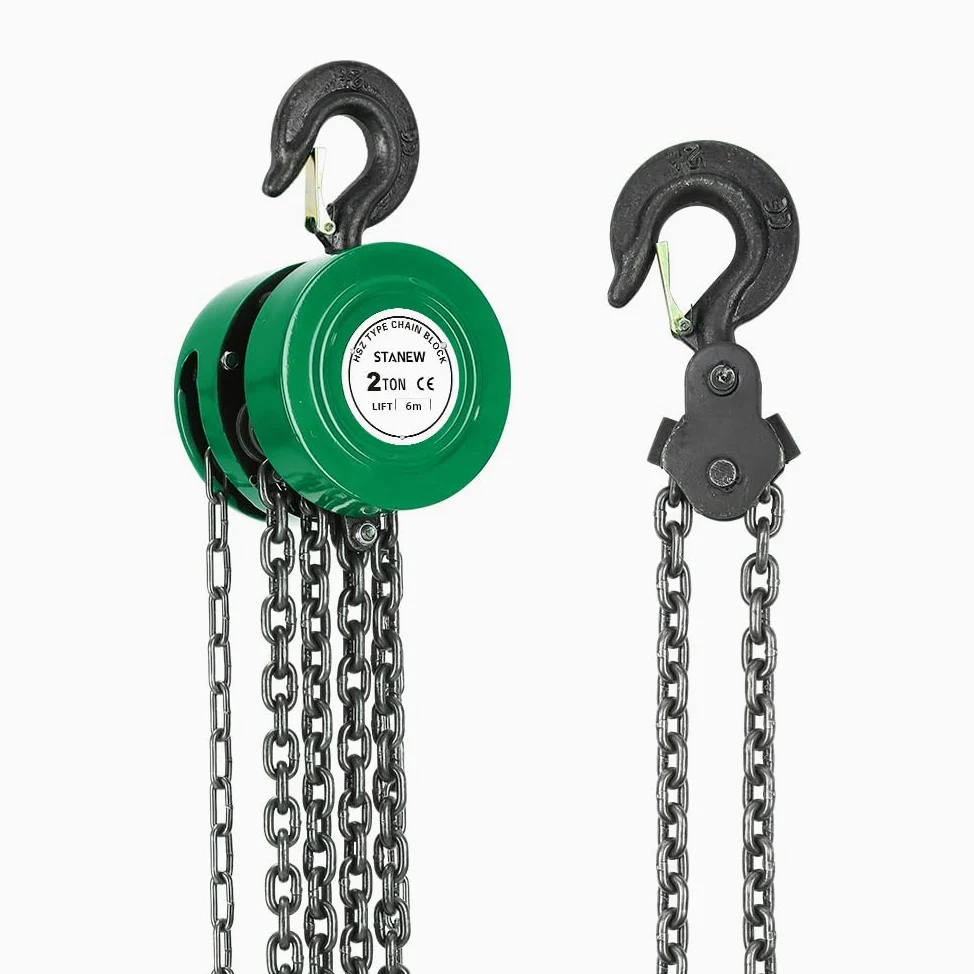 Polipasto de Cadena Manual con Gancho Resistente STANEW, Altura de Elevación 6,0 m, Verde,Doble Cadena de Carga,G80, Gancho de Elevación con Seguridad (2 toneladas 6,0 m)