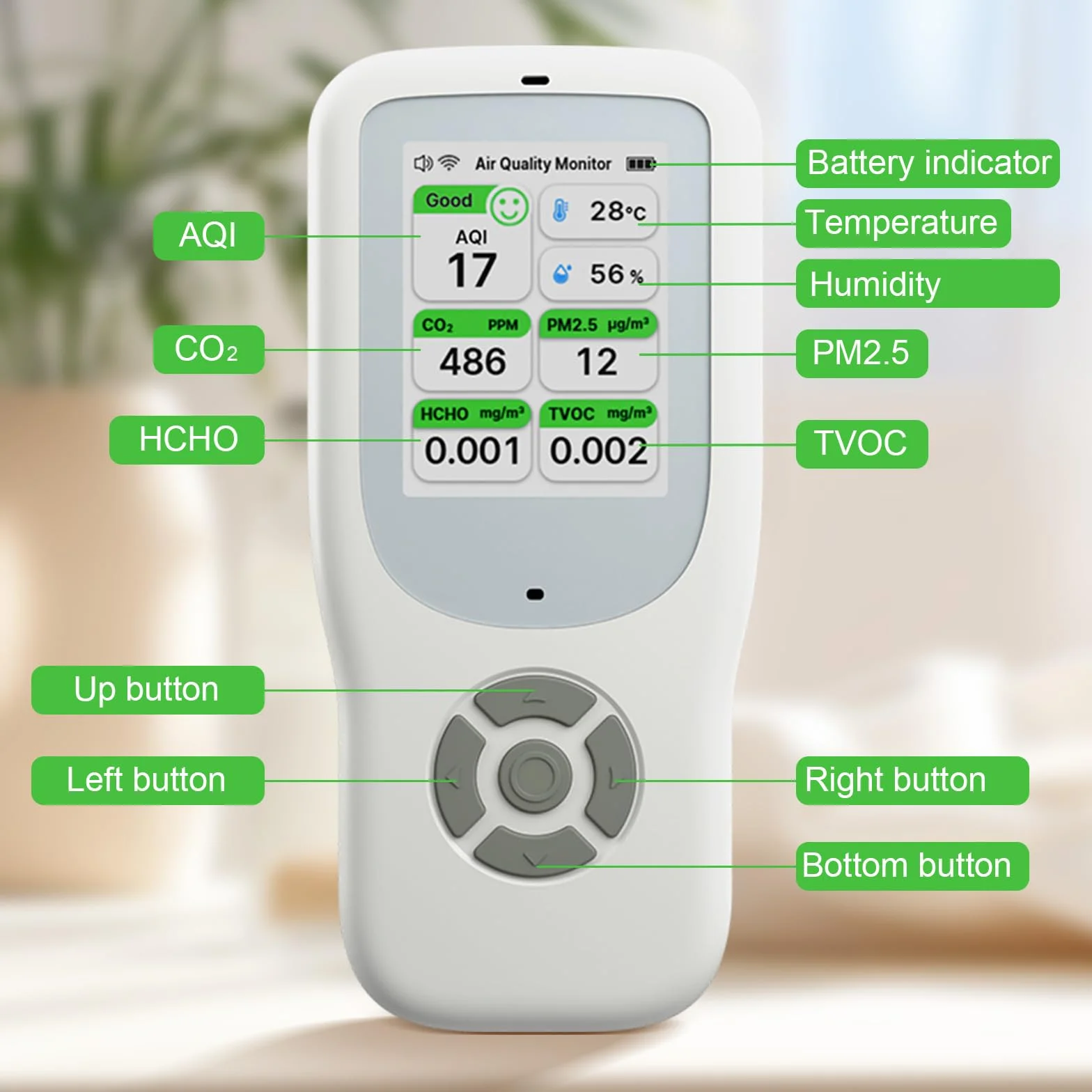 Detector de Calidad del Aire 10 en 1, Monitor de Calidad del Aire WiFi NDIR con AQI/CO2/PM1.0/PM2.5/PM10/HCHO/TVOC, Temperatura y Humedad, Detector de Formaldehído Portátil con APP Inteligente para