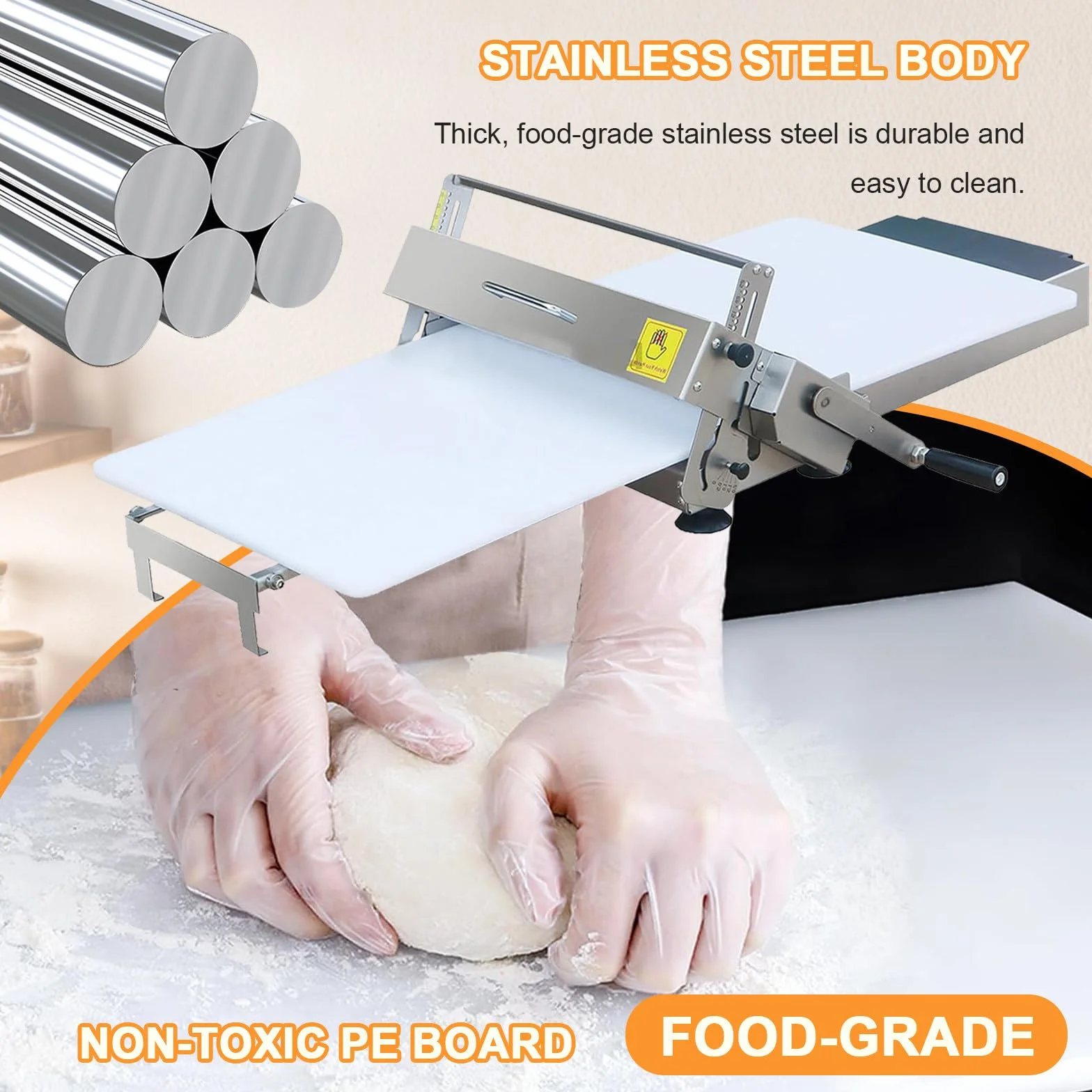 Laminadora de Masa Manual Compacta, 30cm/40cm Laminadora de Masa de Acero Inoxidable, Grosor Ajustable 0-25 mm, para elaborar pizza, croissant y productos de pastelería delicada 400-Model