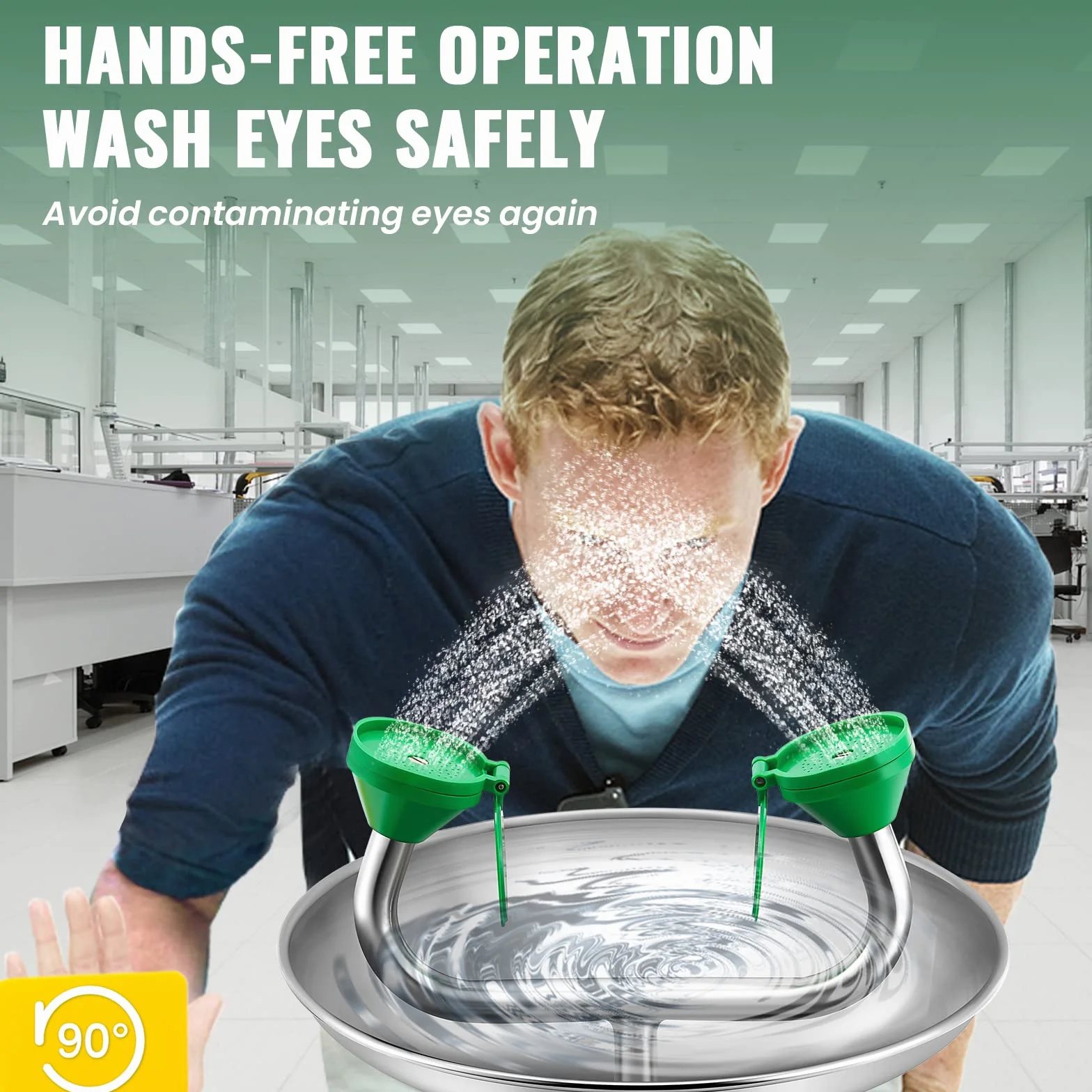 Huanyu Estación de Lavado de Ojos de Emergencia de Pared Primeros Auxilios Oculares Operación Manos Libres Kit de Lavado Ocular con Señalización para Fábricas Laboratorios y Construcción(1301-1)