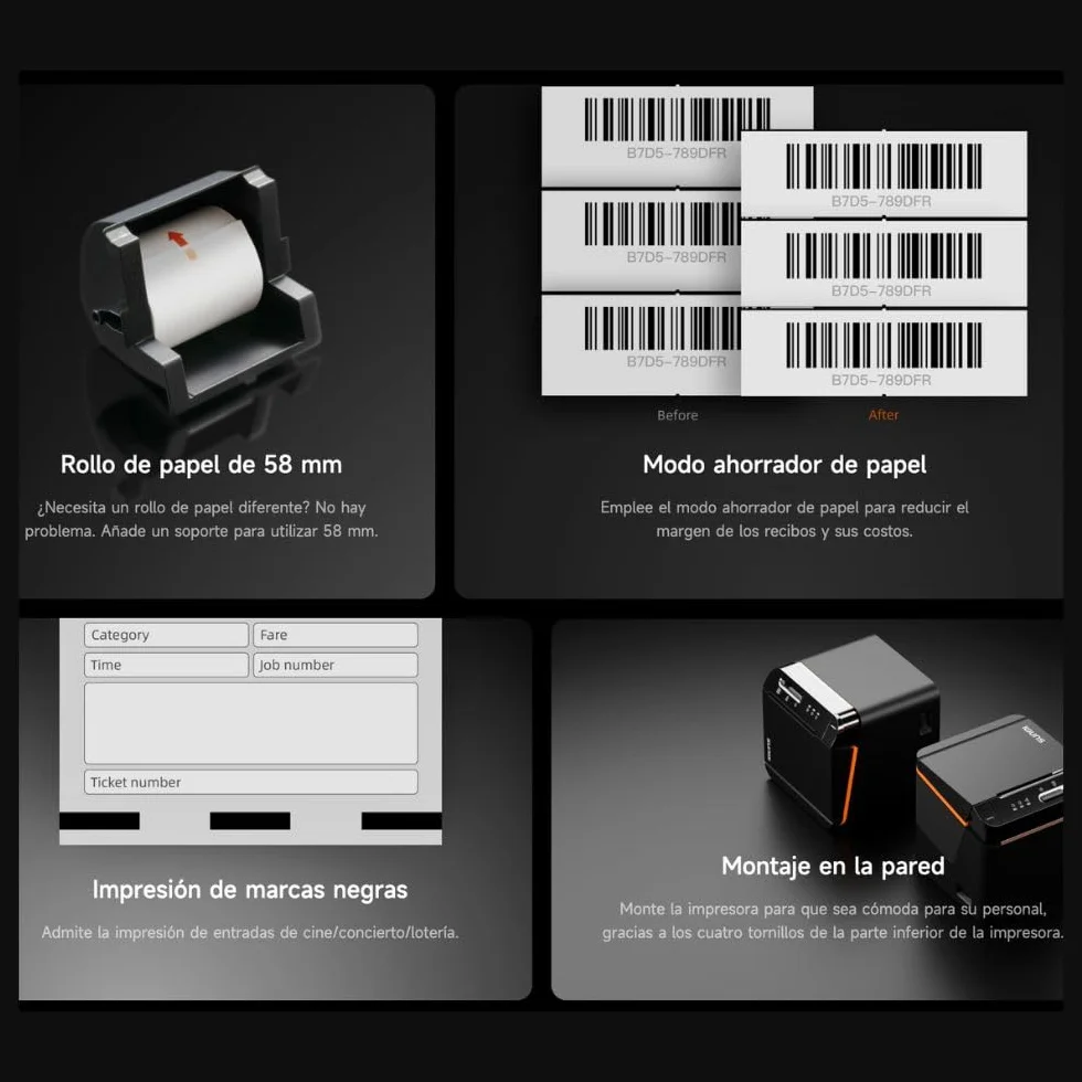 SUNMI Cloud Printer - Impresora Tickets 80mm - Papel Térmico 80 mm - Impresora Termica sin Tinta - Corte Automático - Conexión USB, RJ11, Wifi y Bluetooth - Velocidad de Impresión 250 mm/s