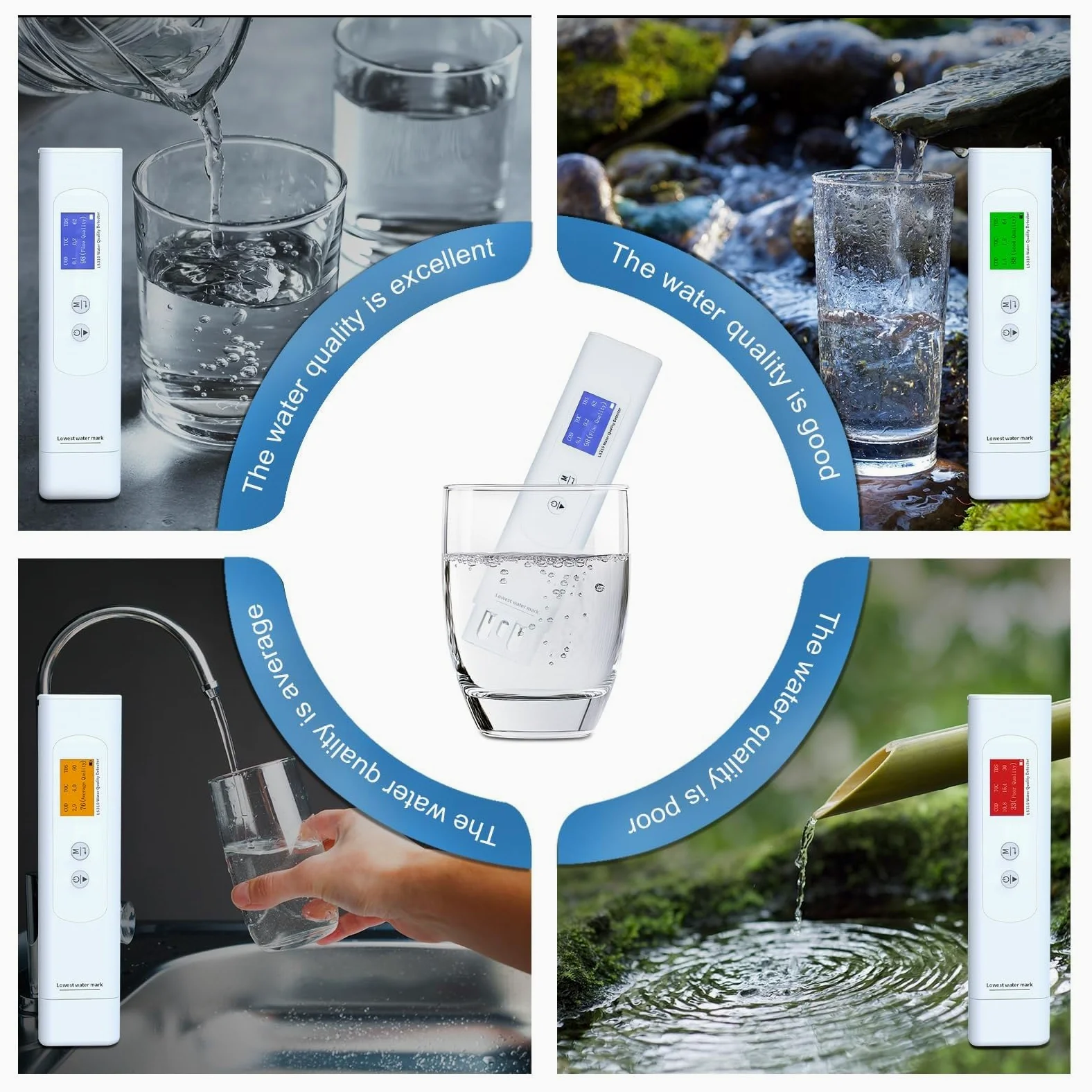 Probador de calidad del agua 6 en 1, medidor portátil de DQO TDS EC de alta precisión for medición rápida, for el hogar, senderismo, camping, pozos