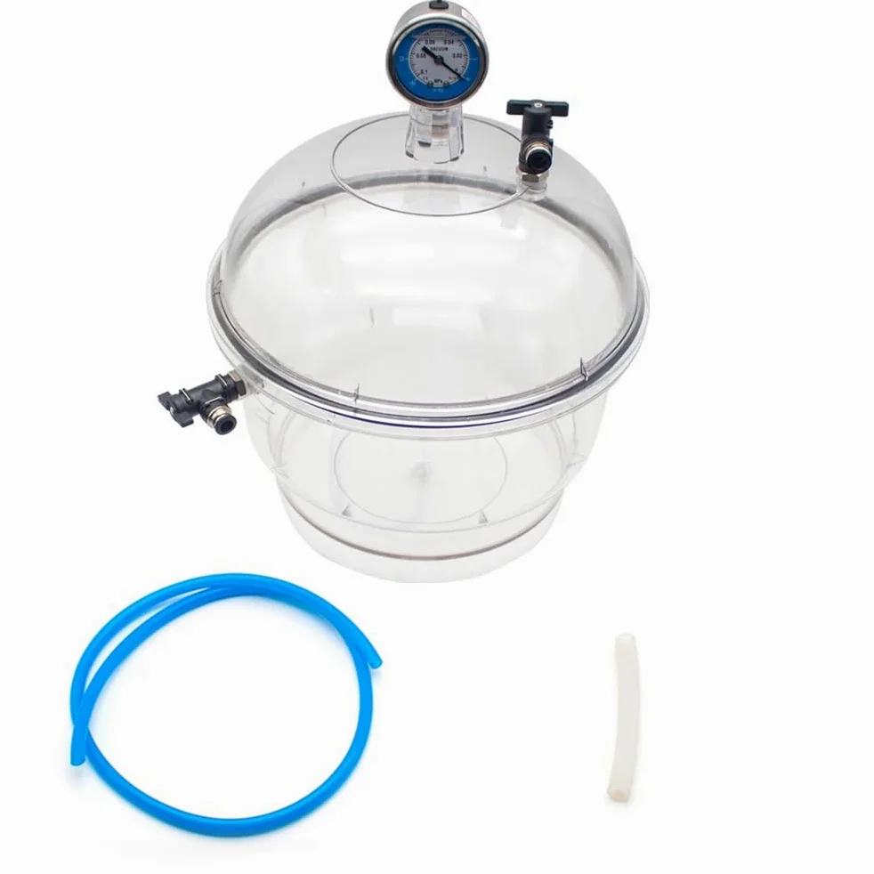 Secador De Vacío De Plástico De Policarbonato De 150 Mm, Válvula Doble De Almacenamiento De Desecador De Laboratorio Con Manómetro