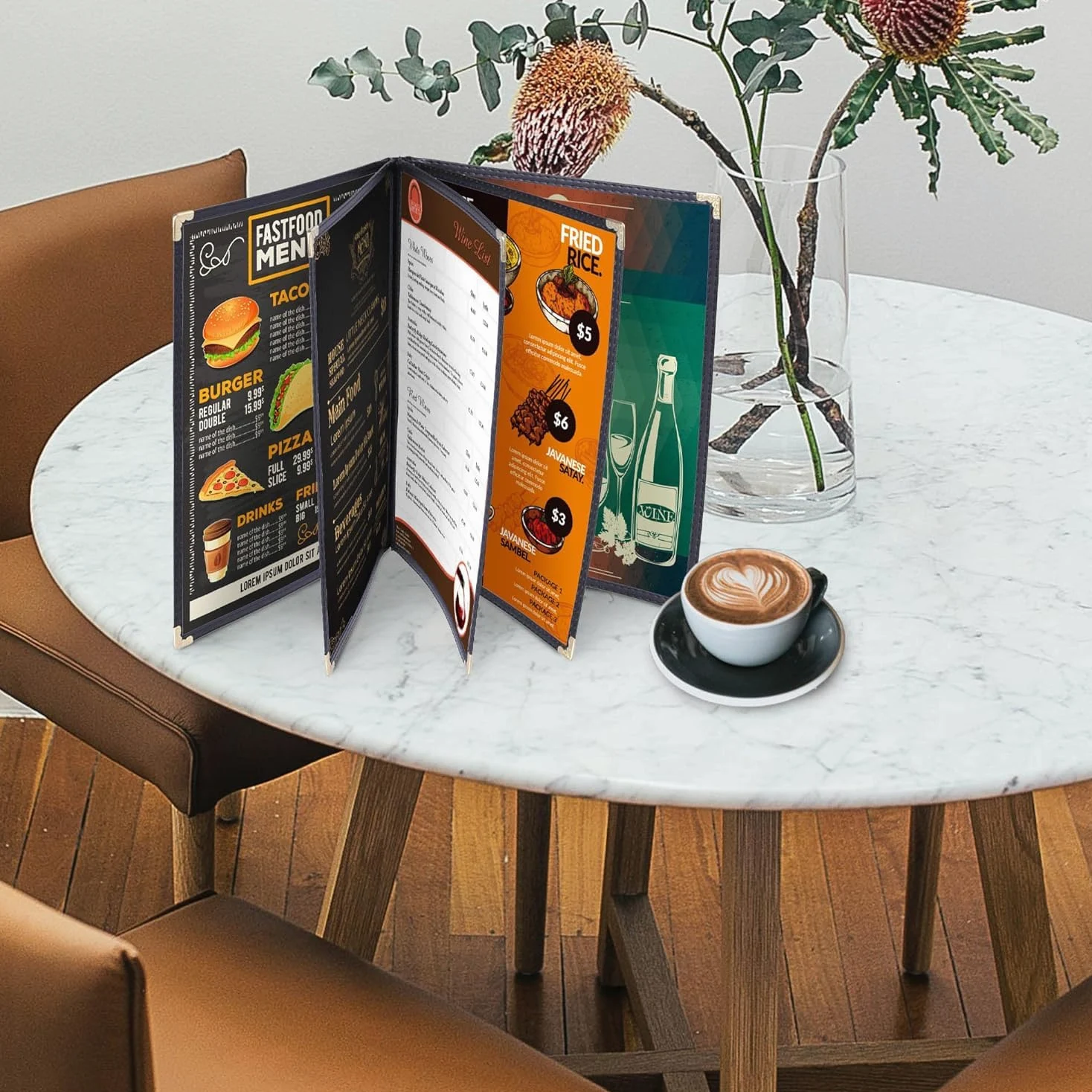 Cubiertas de menú, portamenús, Cubierta de menú, Libro de menú, Cubierta de menú, Cubiertas de menú de Restaurante, Carpeta Negra para Bar, cafetería y Restaurante (14 páginas, 28