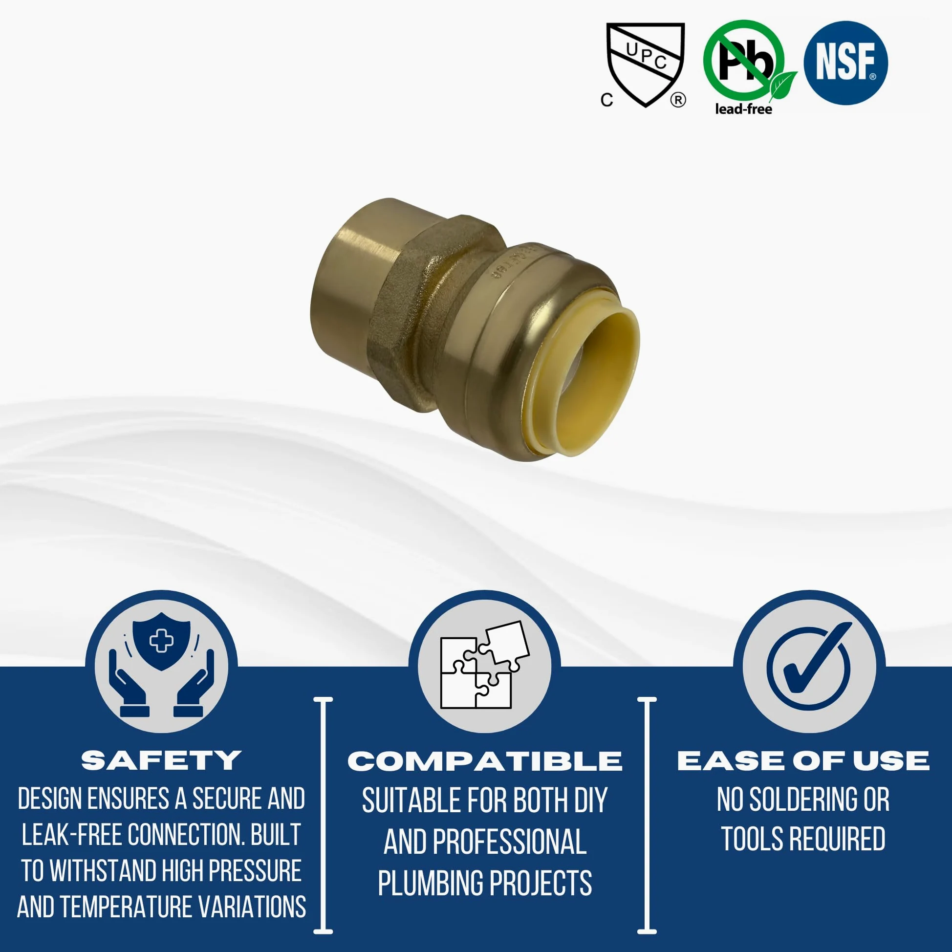 10 piezas 3/4 "push Fit X 3/4" macho NPT adaptador, certificado A ansi61 NSF plomo latón, Tubería de cobre, PEX, el CPVC