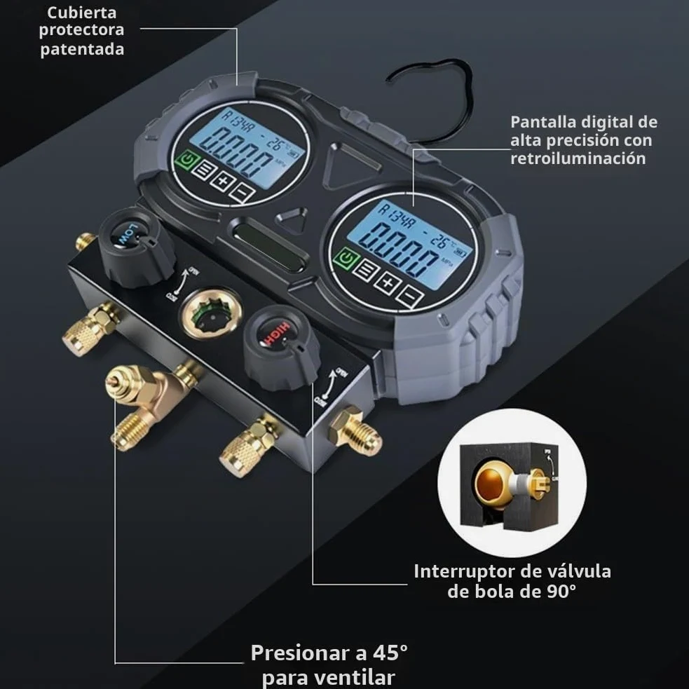 Manómetro digital, 0-6000 kPa juego de manómetro de refrigerante digital, dispositivo de prueba de presión de vacío digital para aire acondicionado y bombas de calor (MG-301 Medidor Único)