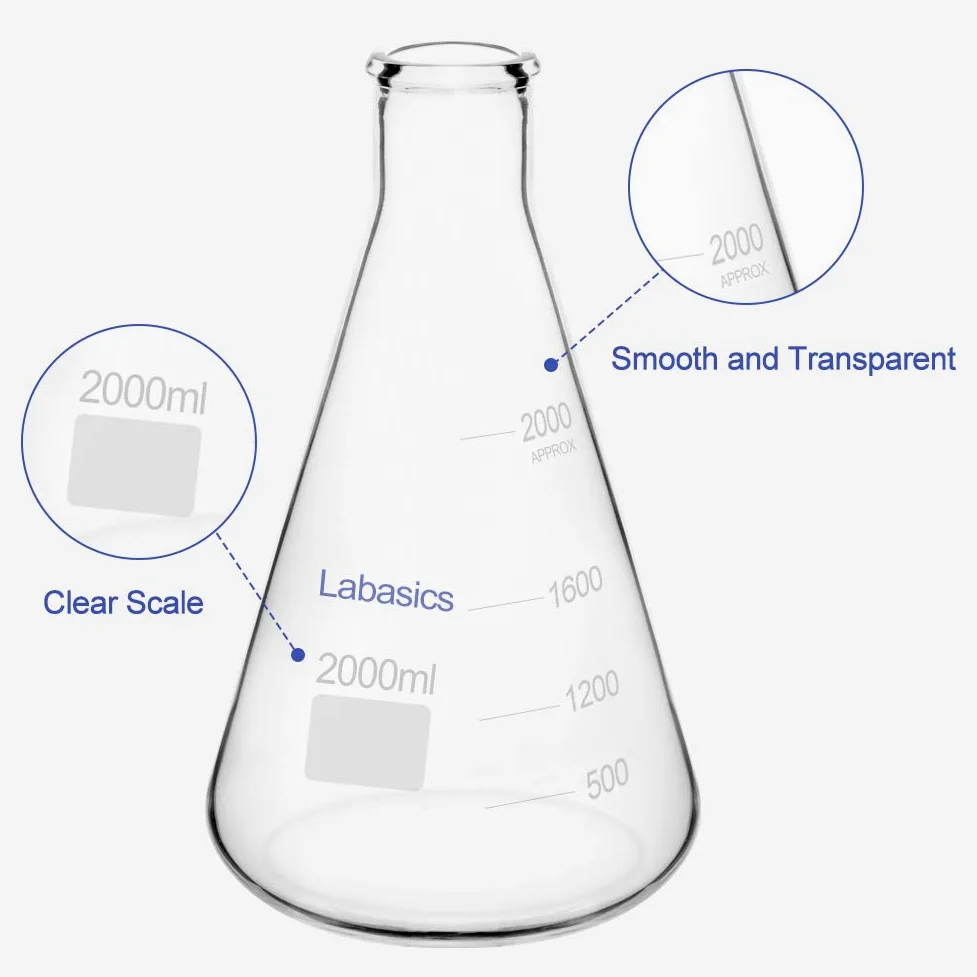 Matraces Erlenmeyer en Boca Estrecha Labasics 2L Cristal de Borosilicato con Borde Resistente
