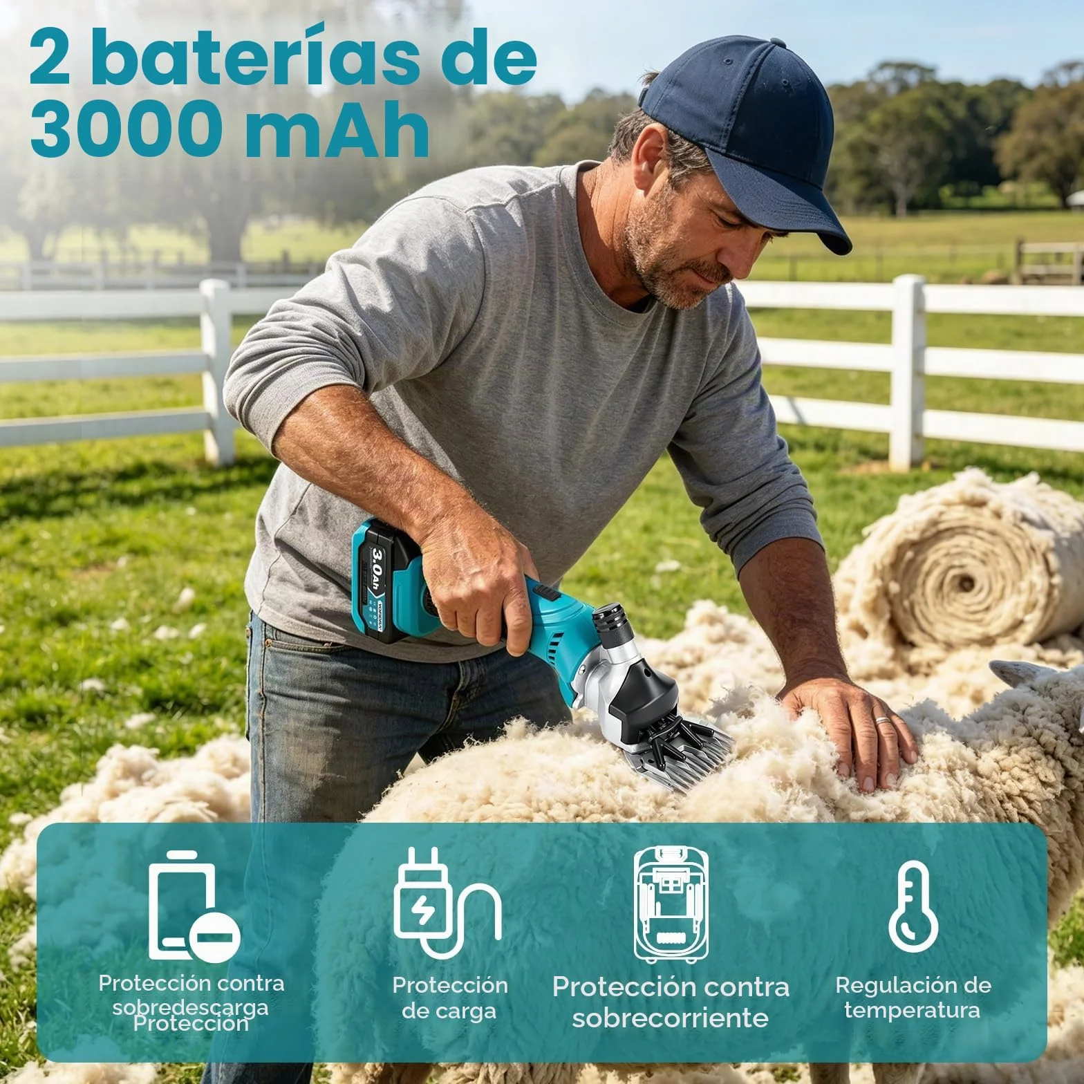 Yofidra Maquina Esquilar Ovejas de 550 W, Esquiladora Inalámbrica con 6 Velocidades, Cuchilla de 13 Dientes, 2 Baterías de 3000 mAh, Esquiladora Profesional para Lana de Ovejas, Cabras y Alpacas