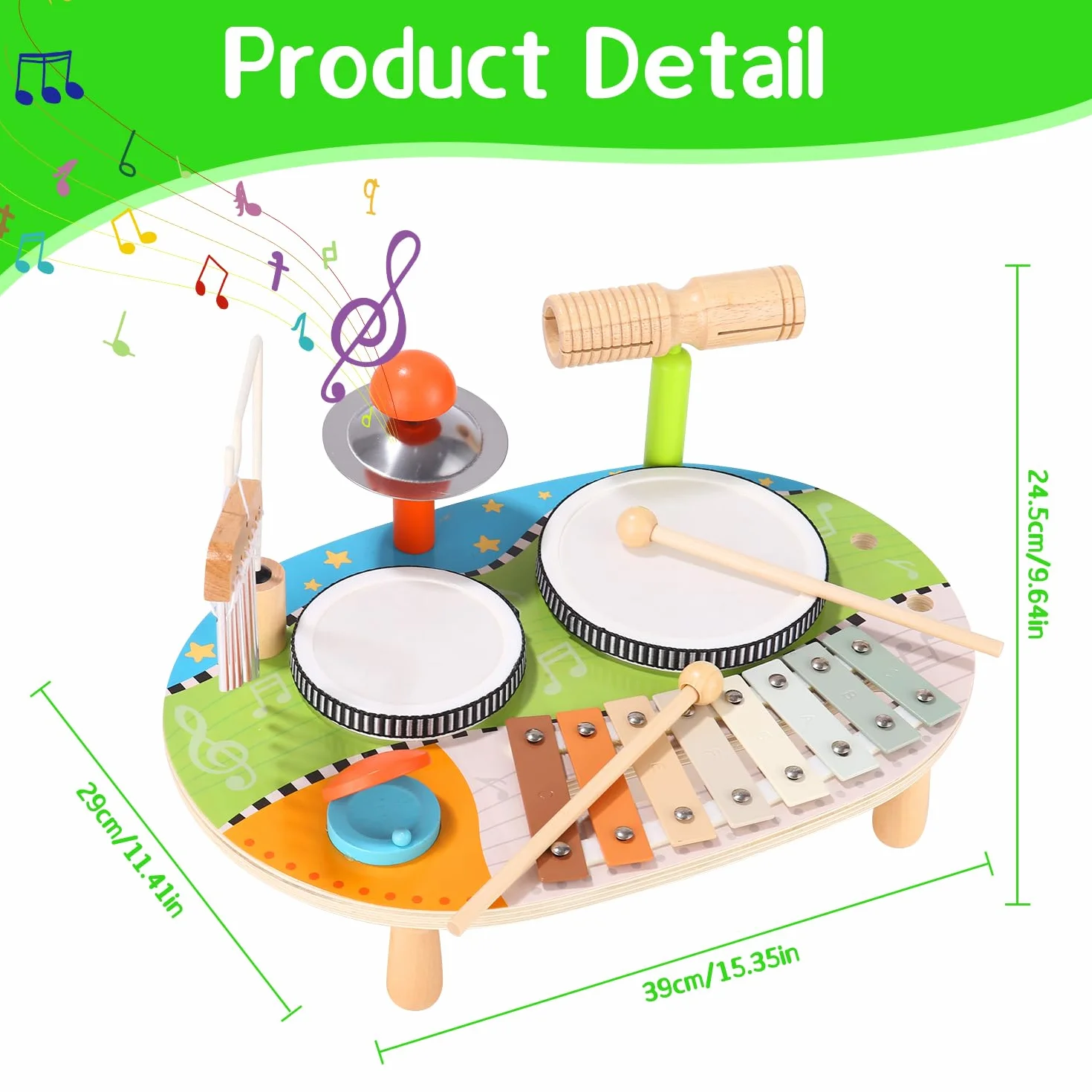 Juguetes de Madera Xilófono Tambor Instrumentos Musicales Infantiles para Bebés 2 3 4 Años