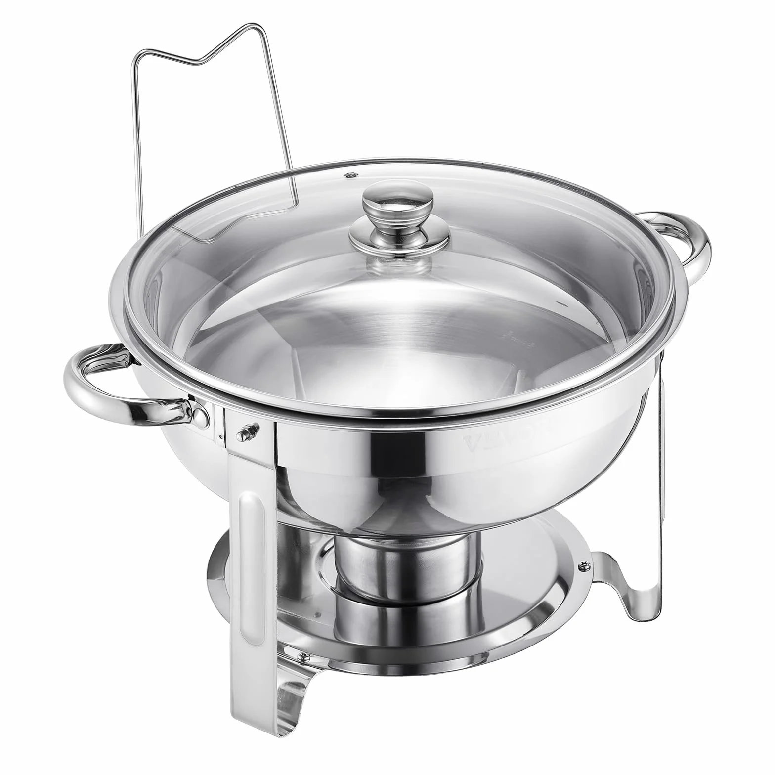 VEVOR Calentador de Alimentos con 2 Recipientes 4,7 L, Redondo, para Catering, Tapa de Vidrio, Soporte Plegable, Bufé