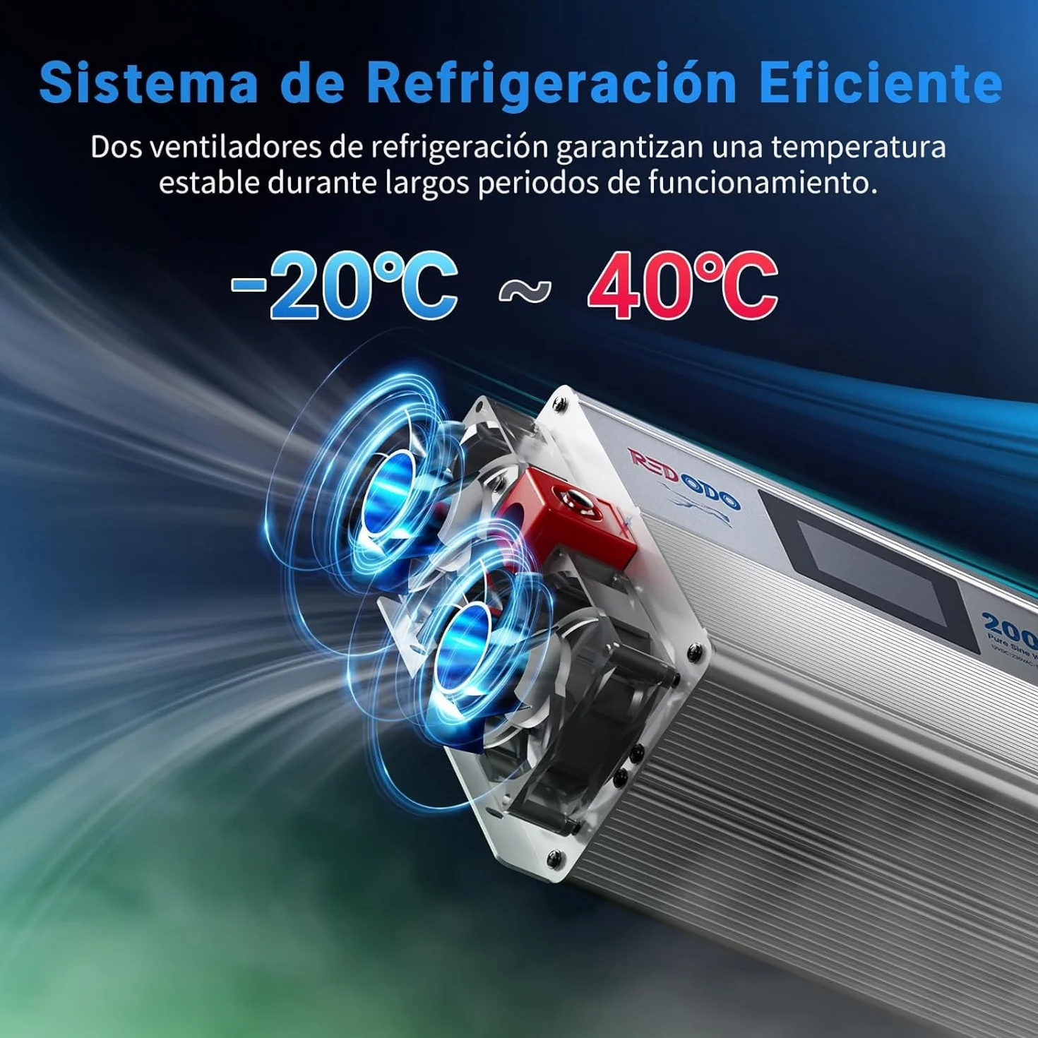 Redodo Inversor Onda Sinusoidal Pura 2000W 2V DC a 230V AC Convertidor para Camping,Inversor Energía Solar con 2xSalidas de CA,Pantalla de Monitorización con Visualización de Estado en Tiempo Real