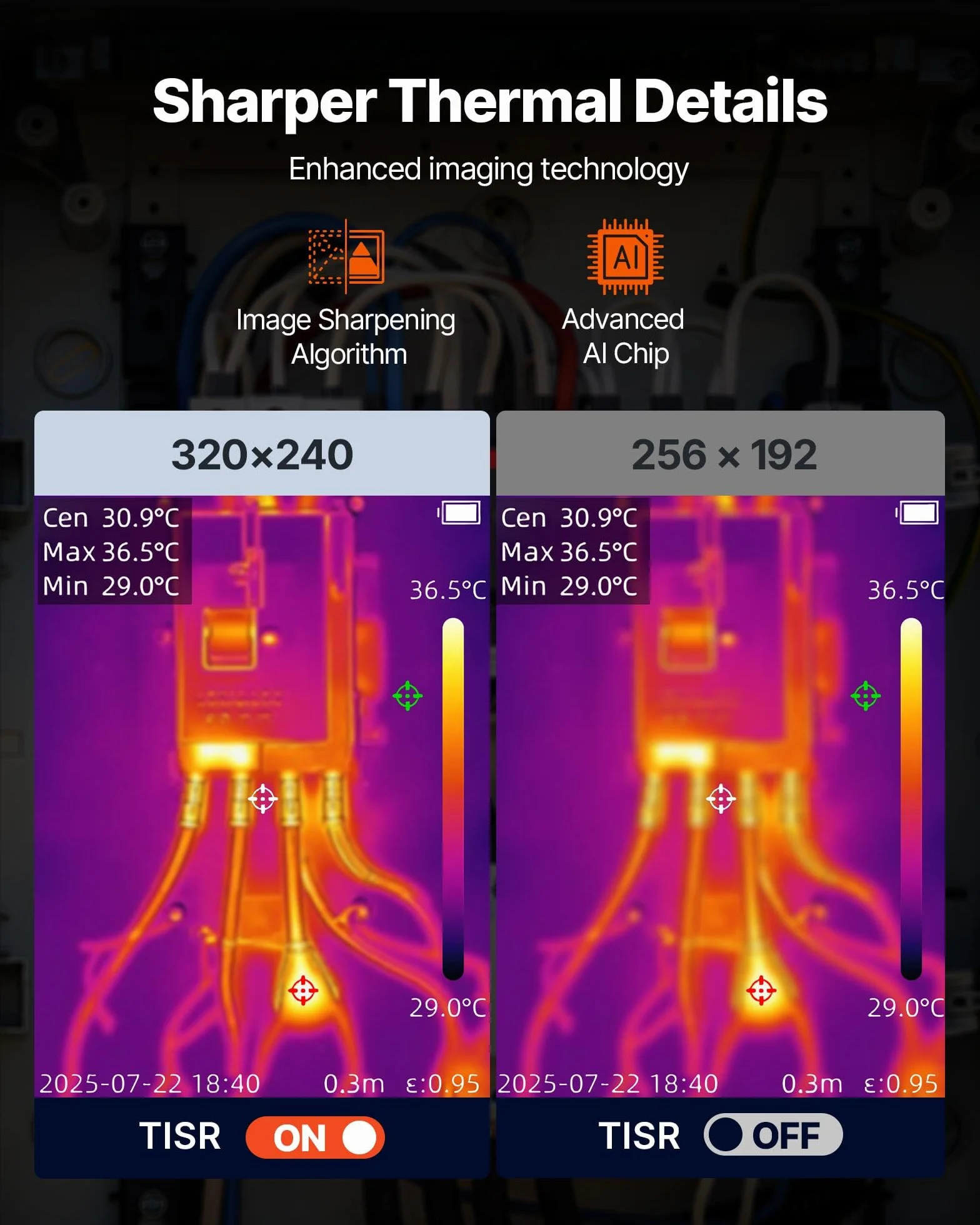 VEVOR Cámara Térmica de Mano Resolución TISR de 320x240, Cámara Termográfica Resolución IR de 256x192, Frecuencia de Actualización de 25 Hz, Rango de Temperatura de -20°C a 550°C, 4 Modos de Imagen