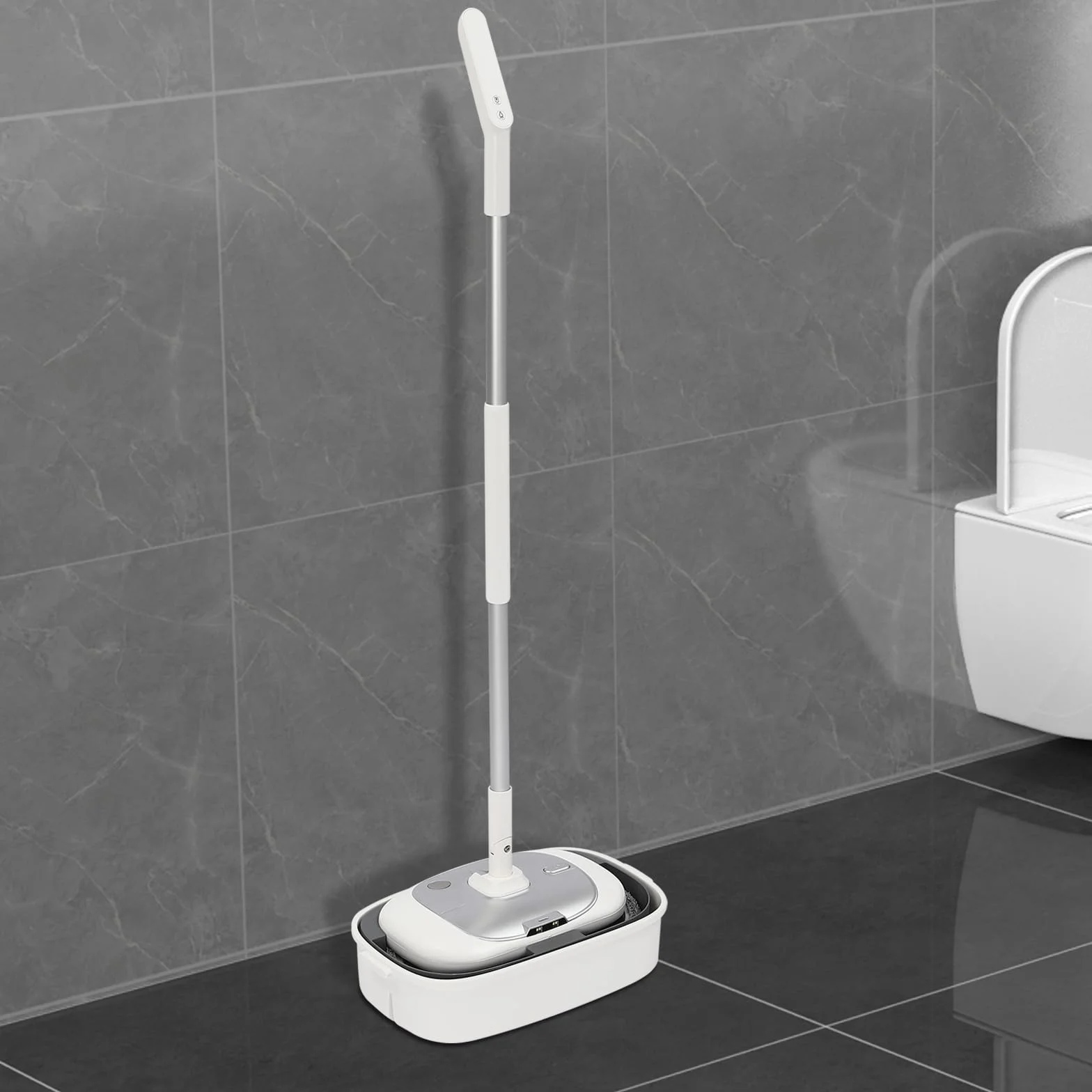 Fregona eléctrica inalámbrica con cubo de limpieza, depósito de agua de 400 ml e iluminación LED, fregona vibratoria, mopa autolimpiante (plata, blanco)