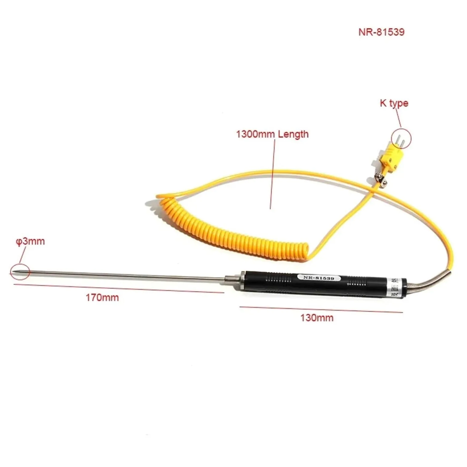 Sonda termopar de superficie tipo K for líquido, temperatura de superficie sólida PT100 Sonda de termómetro portátil 1 ud.(WRNM202)