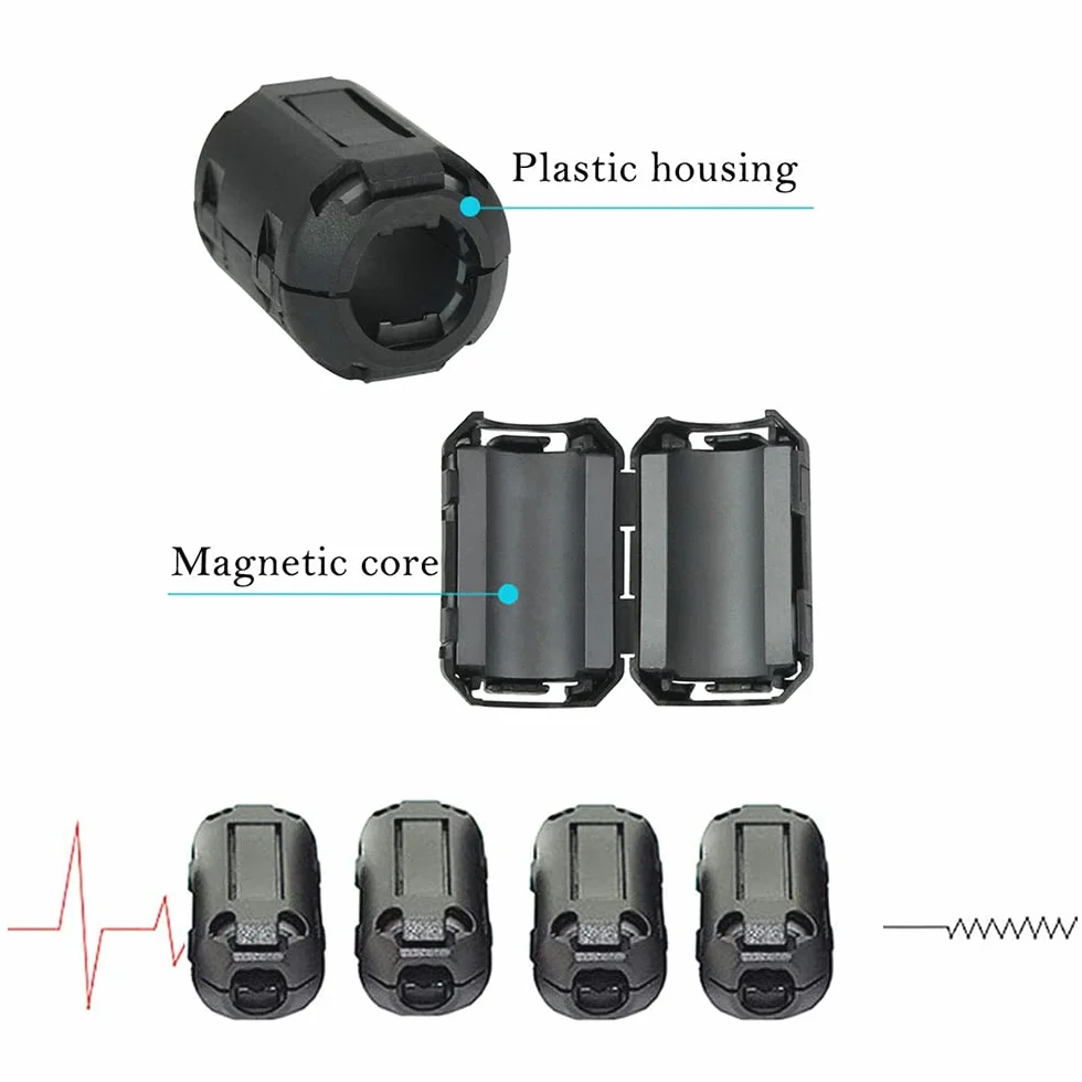 Núcleo de Anillo de Ferrita Negro 25Pcs Supresor de Ruido RFI EMI Filtro de Alta Frecuencia (3.5mm 5mm 7mm 9mm 13mm Diámetro Interior)