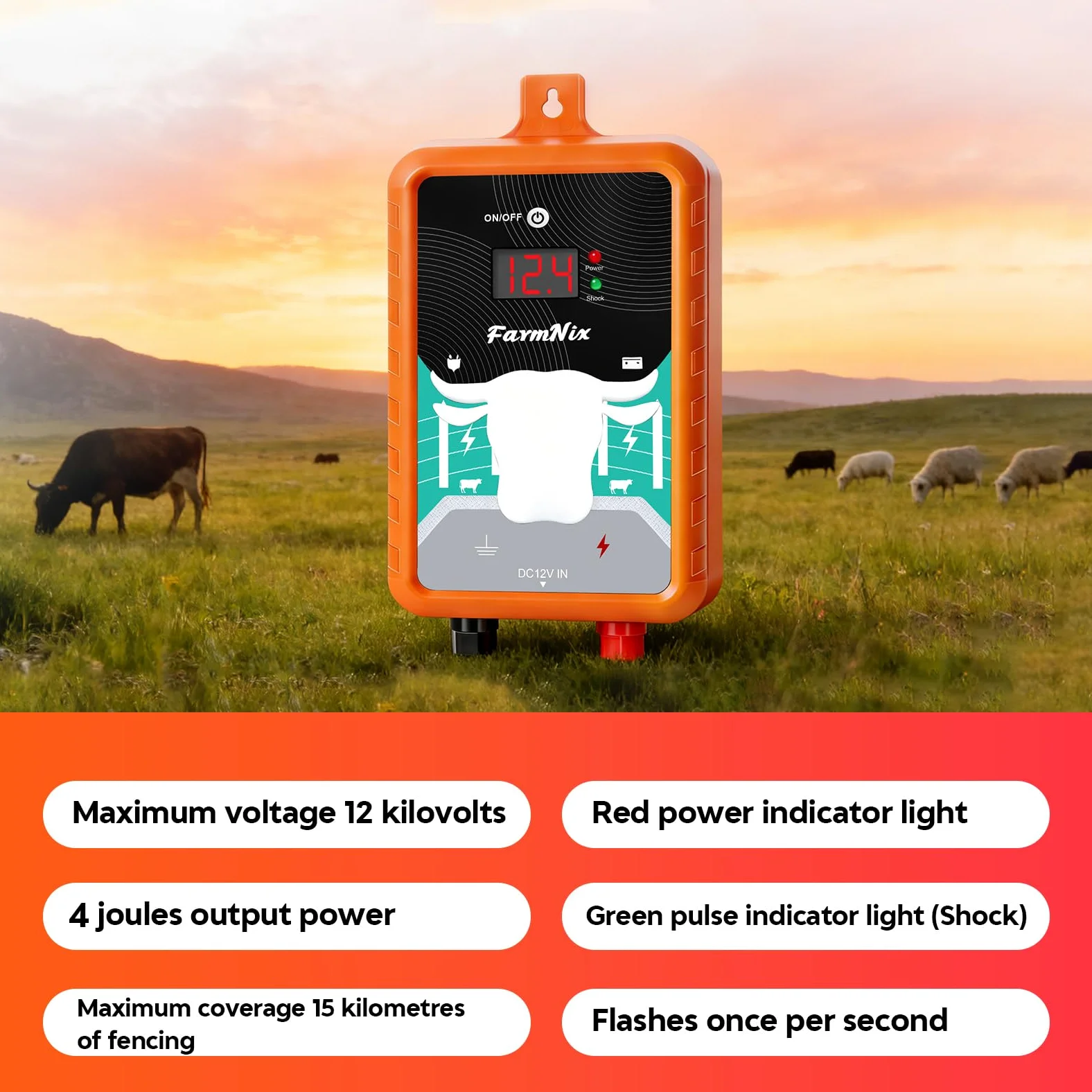 Cargador eléctrico de valla de 9.32 millas, salida de energía 2J de voltaje de salida de 12 KV, energía eléctrica de CA CC con pantalla LED para evitar que los animales salvajes se entrometan, ideal