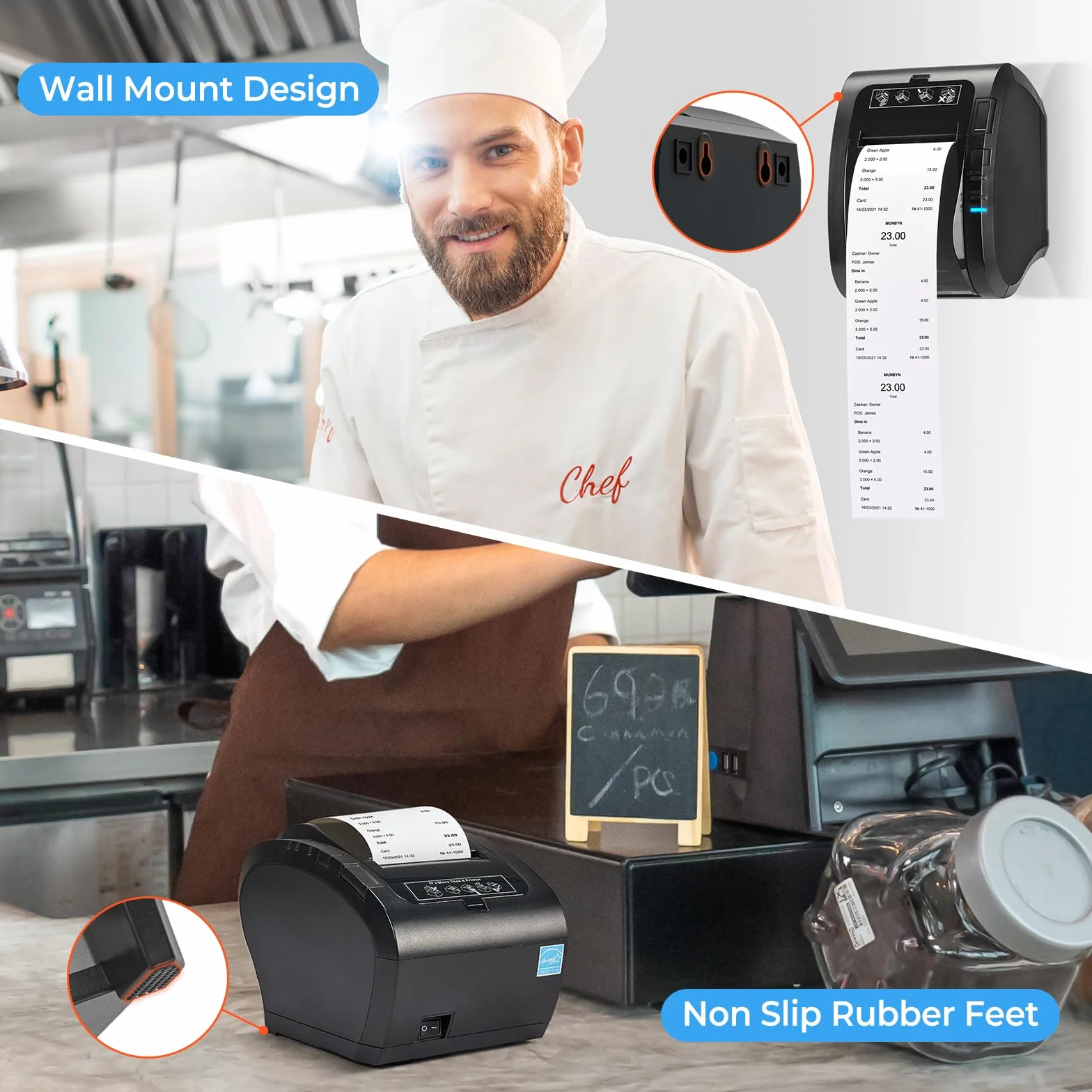 MUNBYN Impresora de Tickets Bluetooth, Impresora Termica Mfi, Puertos USB/LAN/Serial, Compatible con iOS, Android, MacOS, Windows, Linux, Chrome, con Tapa oleófuga y antisalpicaduras