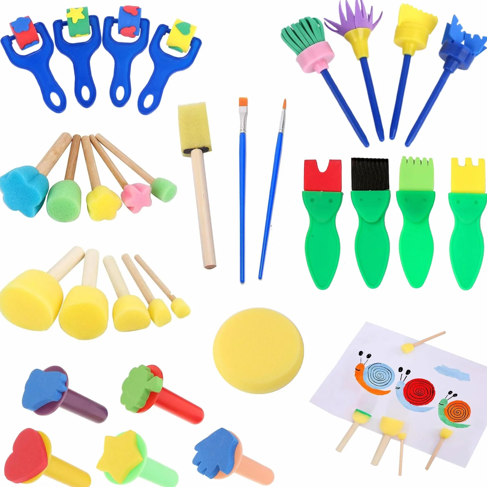 Set de Pinceles para Niños 31 Piezas, Herramientas de Pintura con Esponjas y Sellos