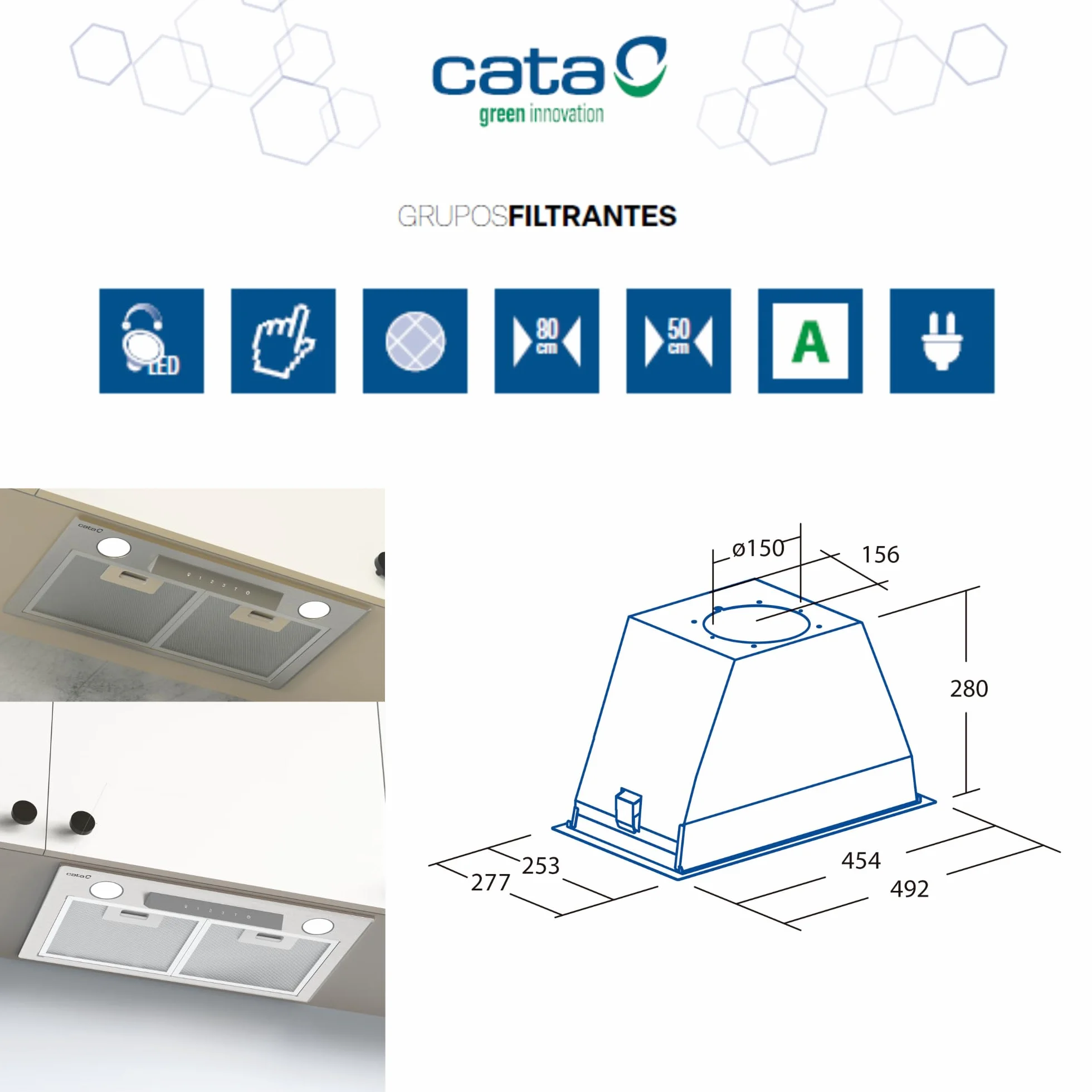 Cata GL 45 X Campana Extractora Cocina 820m³/h 4 Velocidades Acero Inoxidable