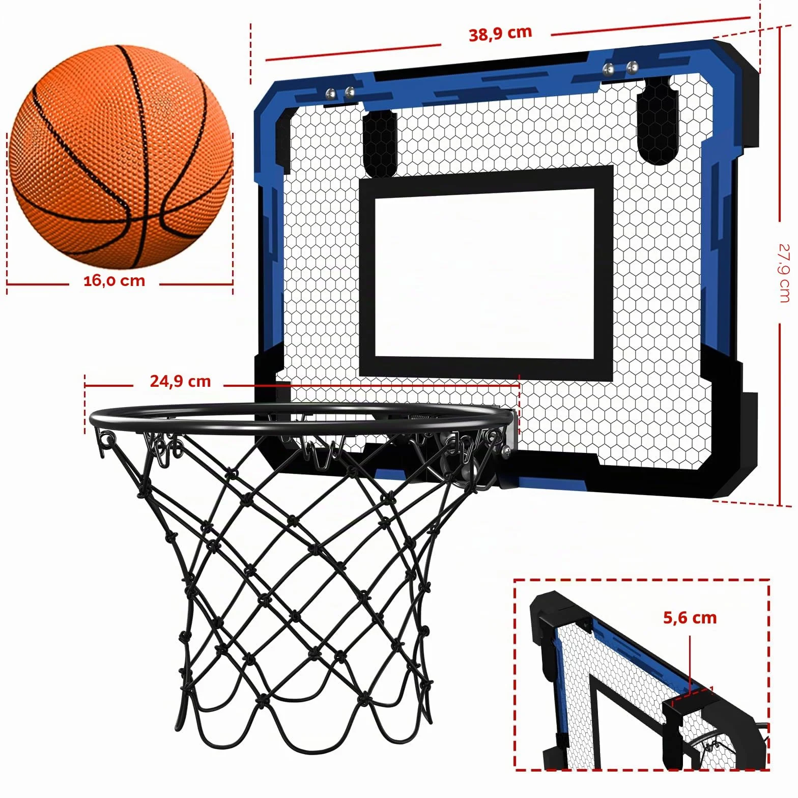 QDRAGON Mini Canasta Baloncesto Interior con 3 Pelotas para Niños y Adultos
