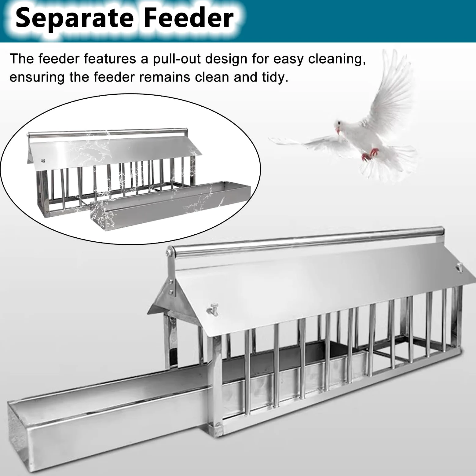 Comedero de metal para aves de corral, comedero de pollo con cubierta de lluvia, diseño sin residuos para pavos, gansos, codornices, patos y pájaros
